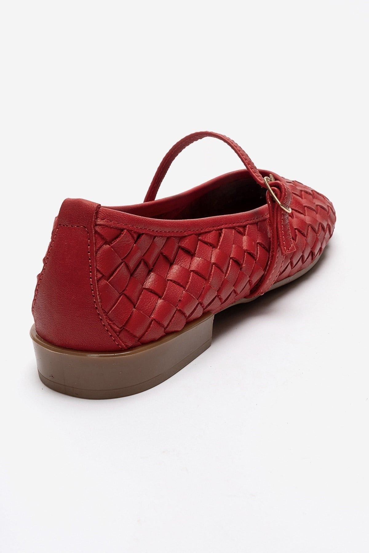 Yevora - Red Genuine Leather Woven Mary Jane Flat (Women)
