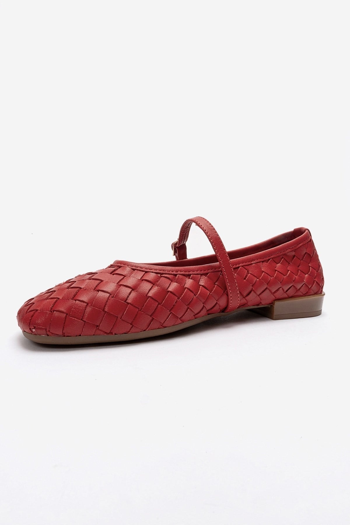 Yevora - Red Genuine Leather Woven Mary Jane Flat (Women)