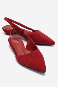 Berlina - Red Genuine Suede Leather Low Block Heel Slingback Shoe (Women)