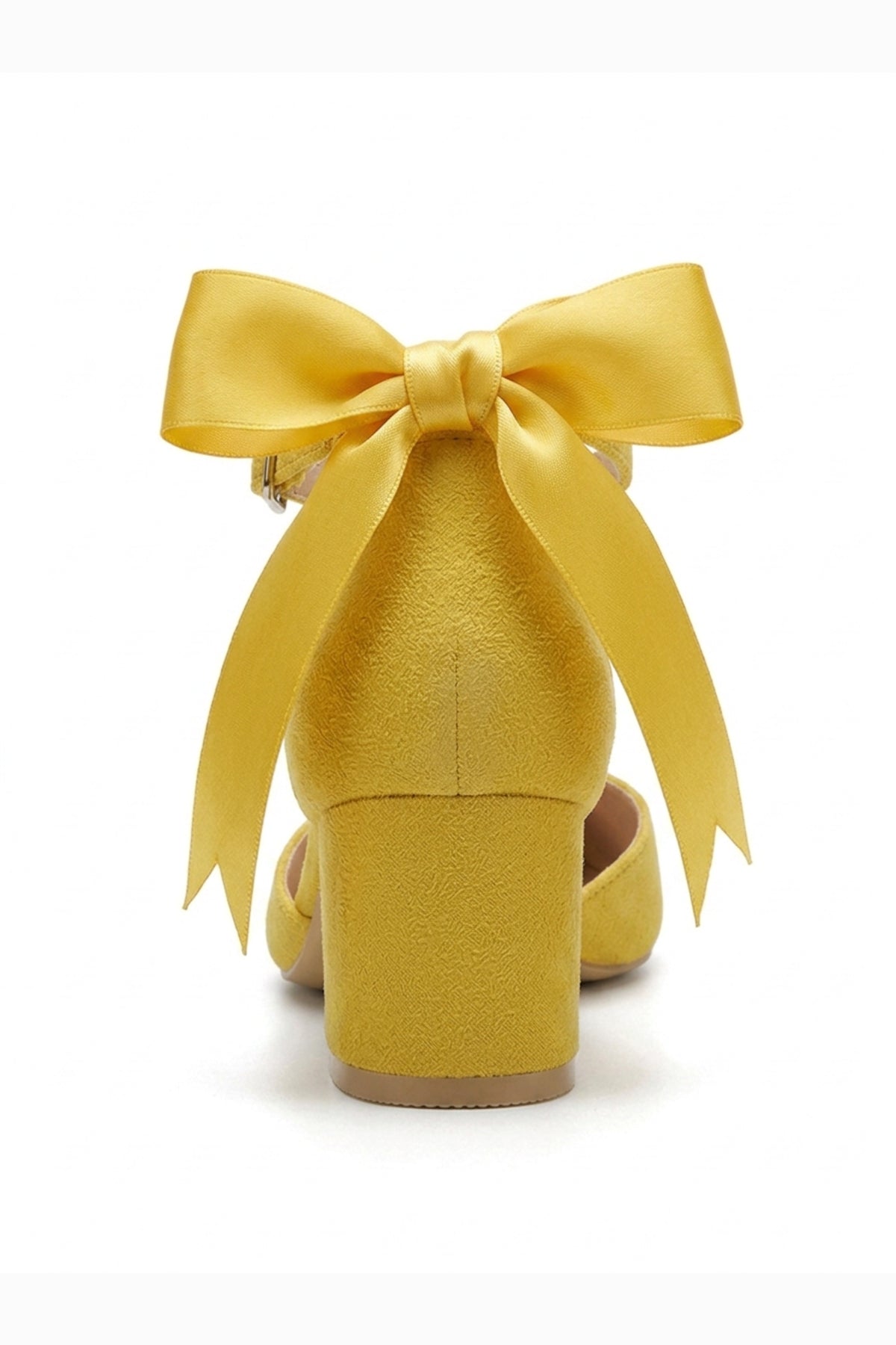 Arielle Yellow Suede Bow Ankle Strap Block Heel Sandal