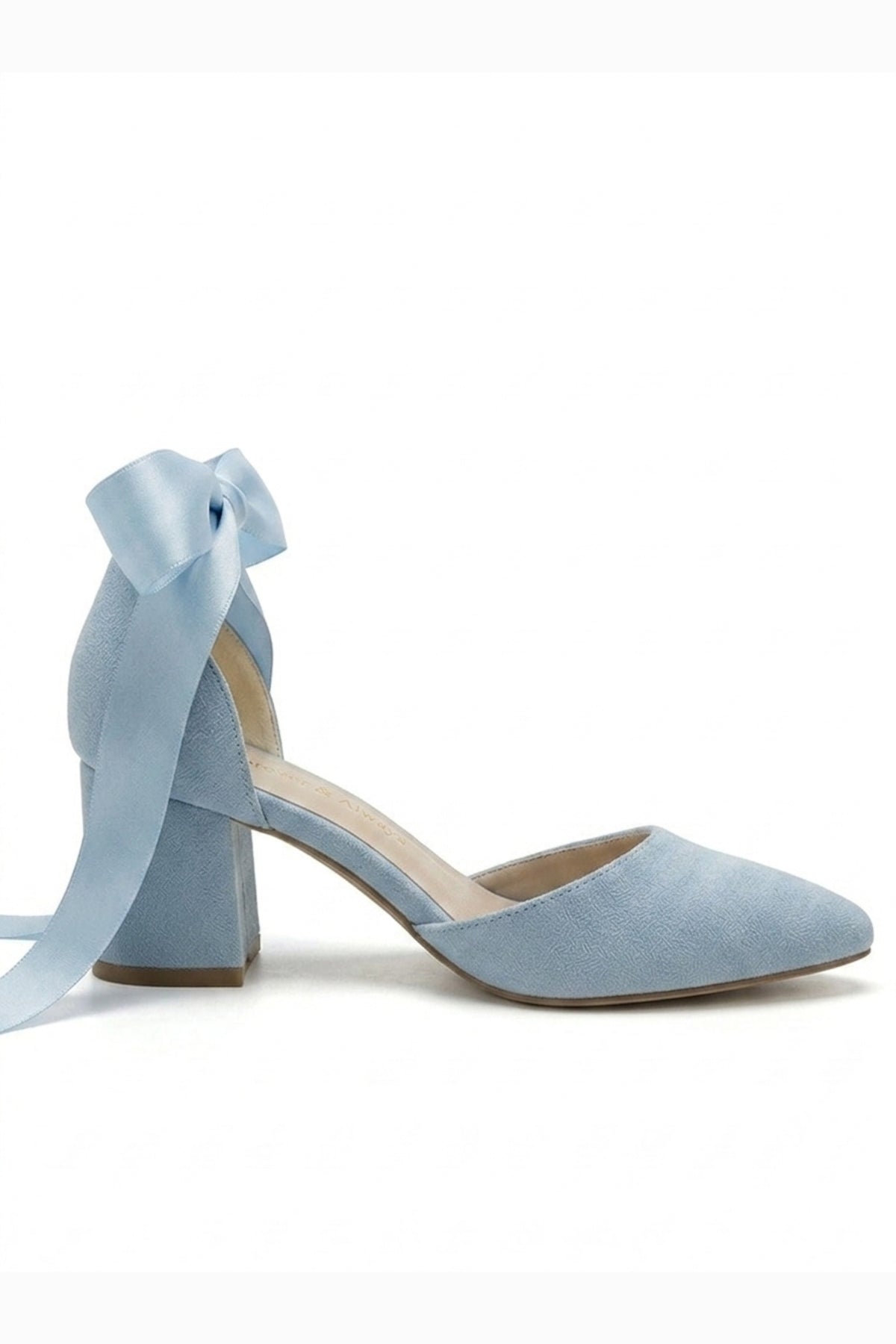 Fiona - Baby Blue Suede Heels With Satin Ribbon