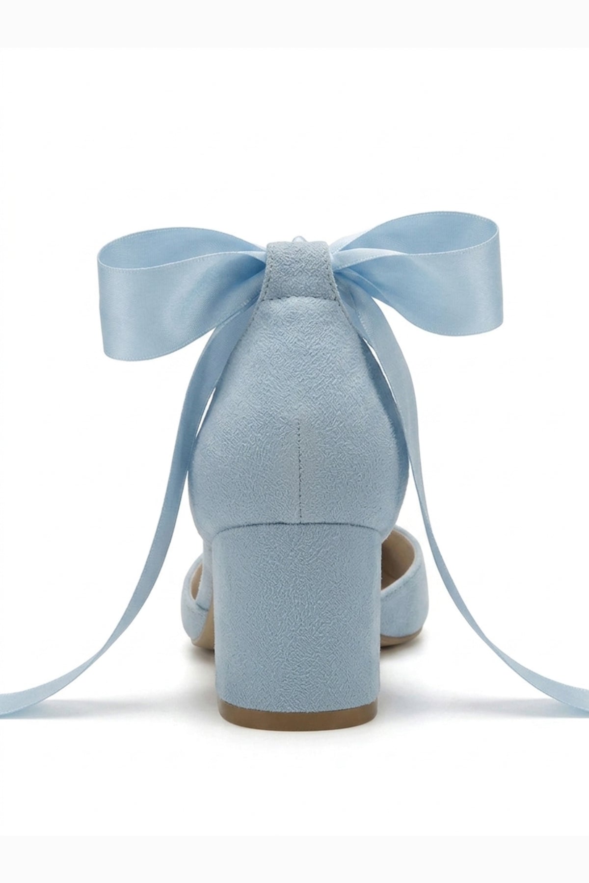 Fiona - Baby Blue Suede Heels With Satin Ribbon