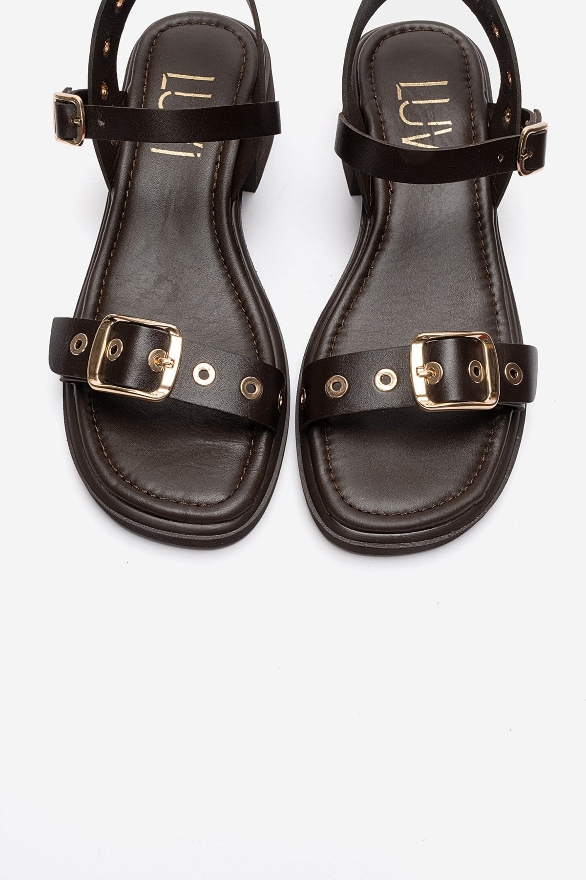 RABEL - Brown Genuine Leather Block Heel Sandal (Women)