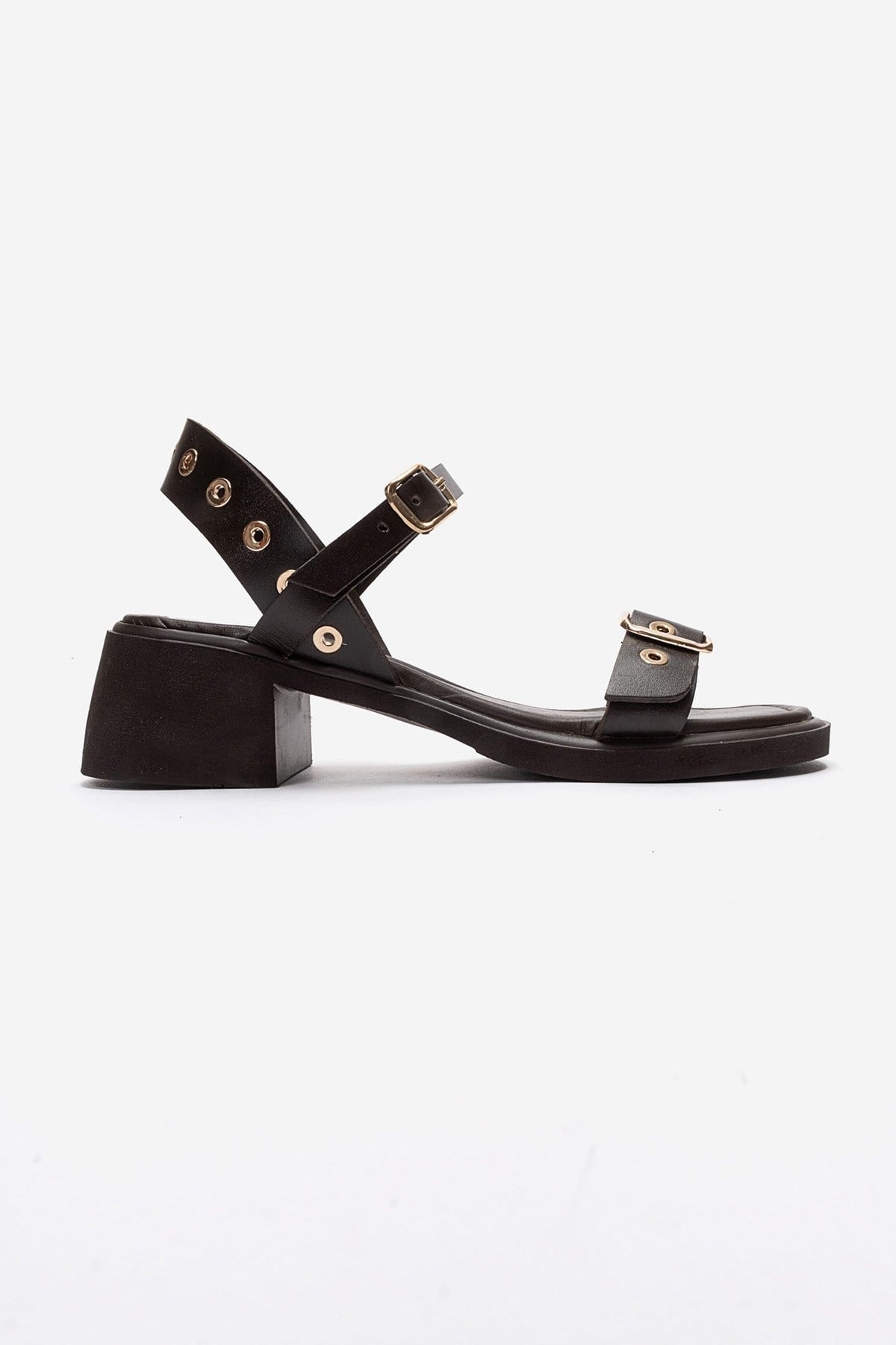 RABEL - Brown Genuine Leather Block Heel Sandal (Women)
