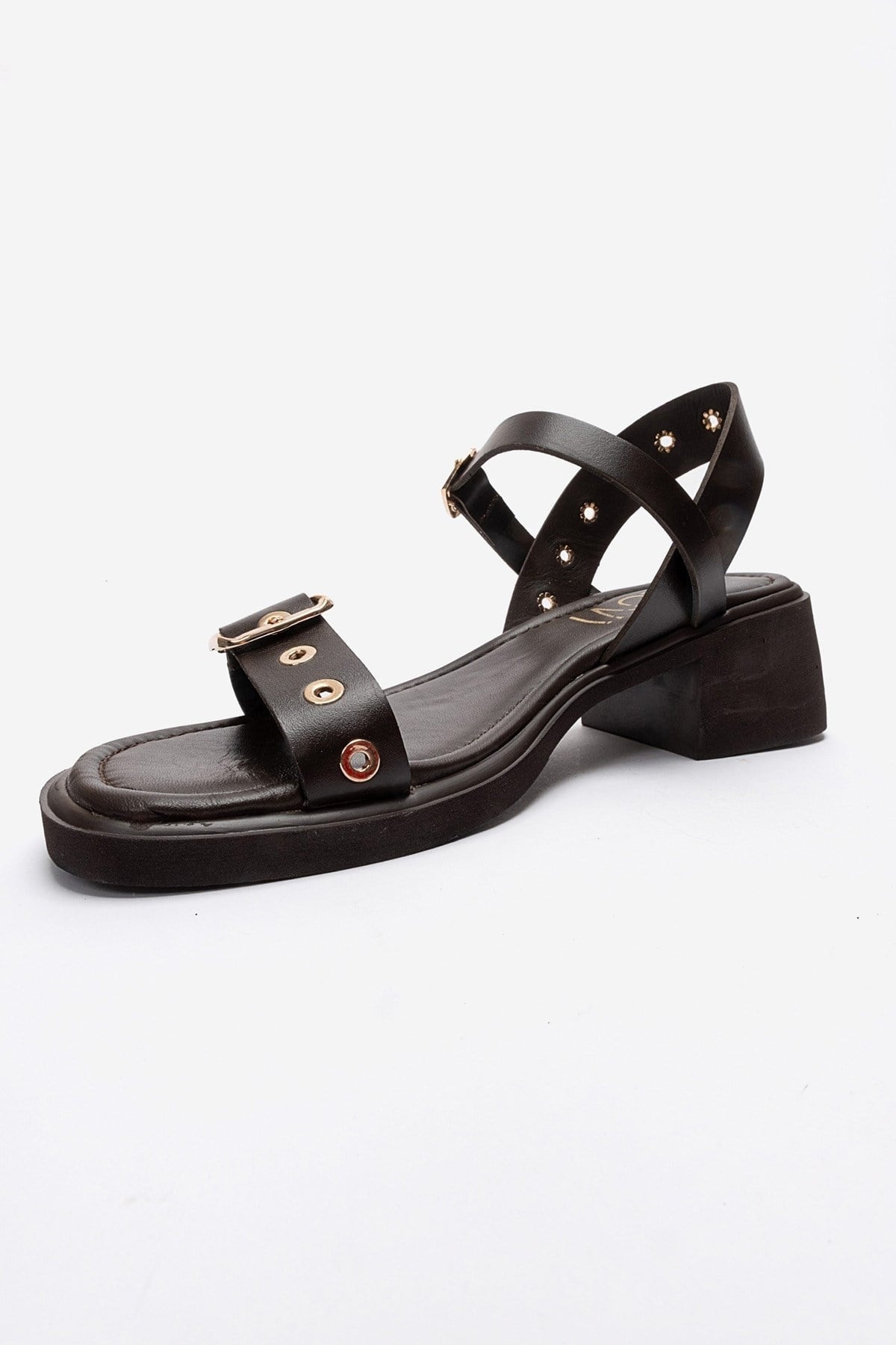 RABEL - Brown Genuine Leather Block Heel Sandal (Women)