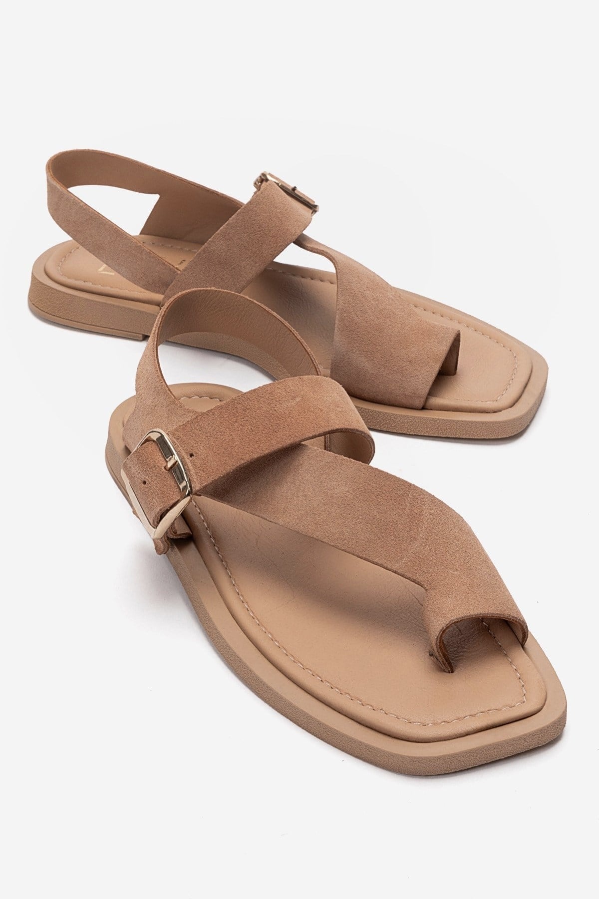 CURRY - Taupe Genuine Leather Toe-Post Sandal (Women)