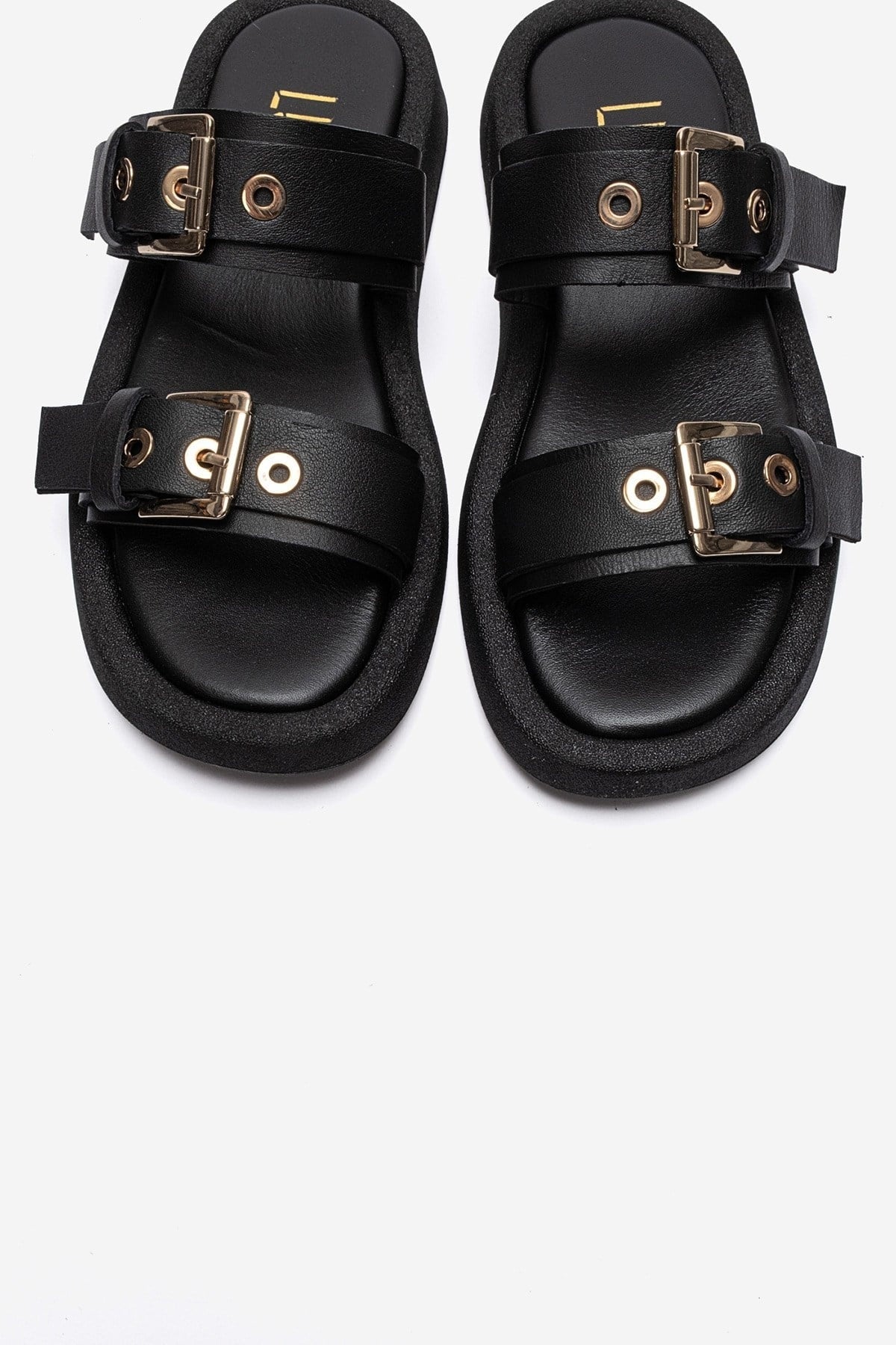 DOREL - Black Genuine Leather Buckle Slide (Women)