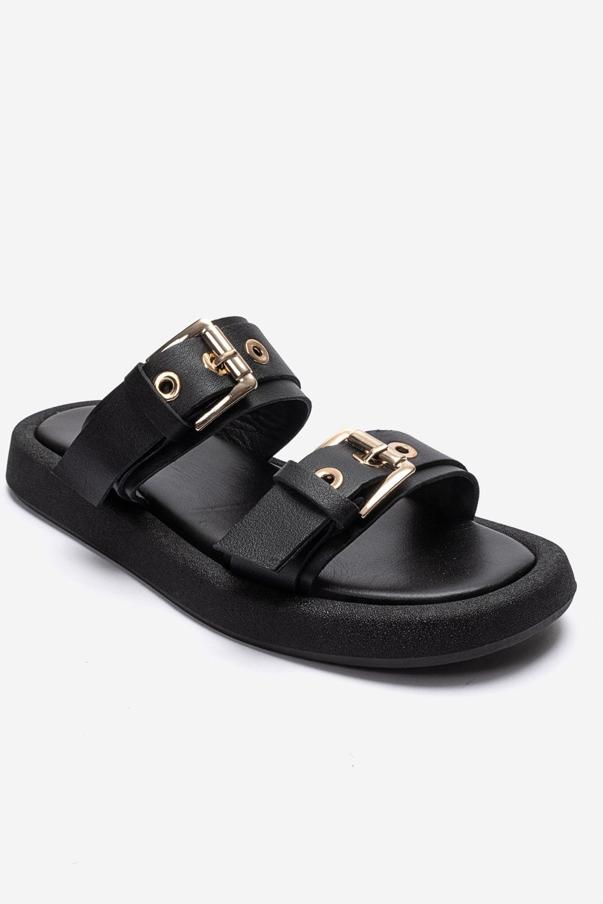 DOREL - Black Genuine Leather Buckle Slide (Women)