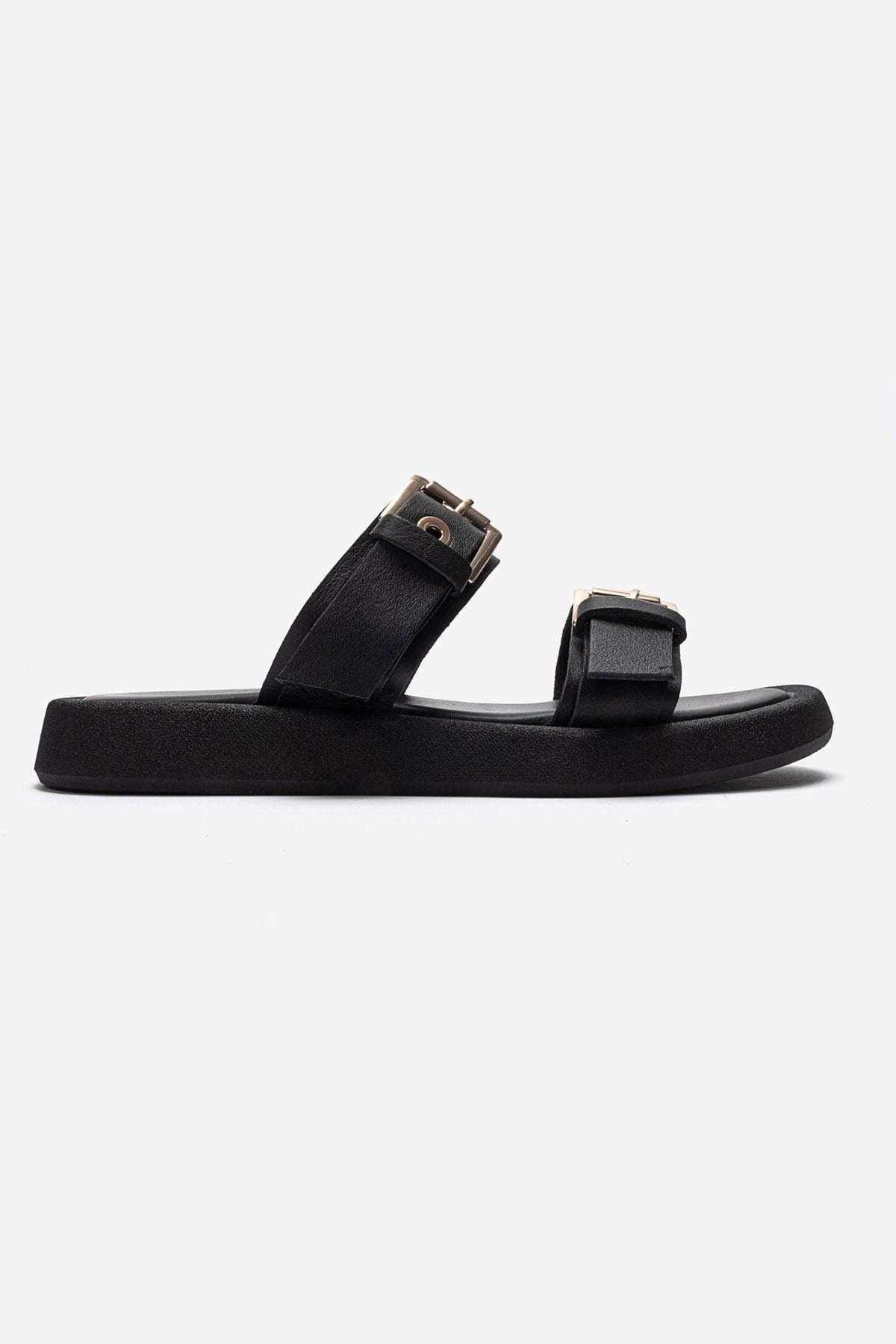 DOREL - Black Genuine Leather Buckle Slide (Women)