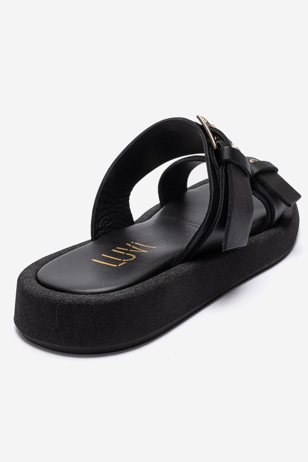 DOREL - Black Genuine Leather Buckle Slide (Women)