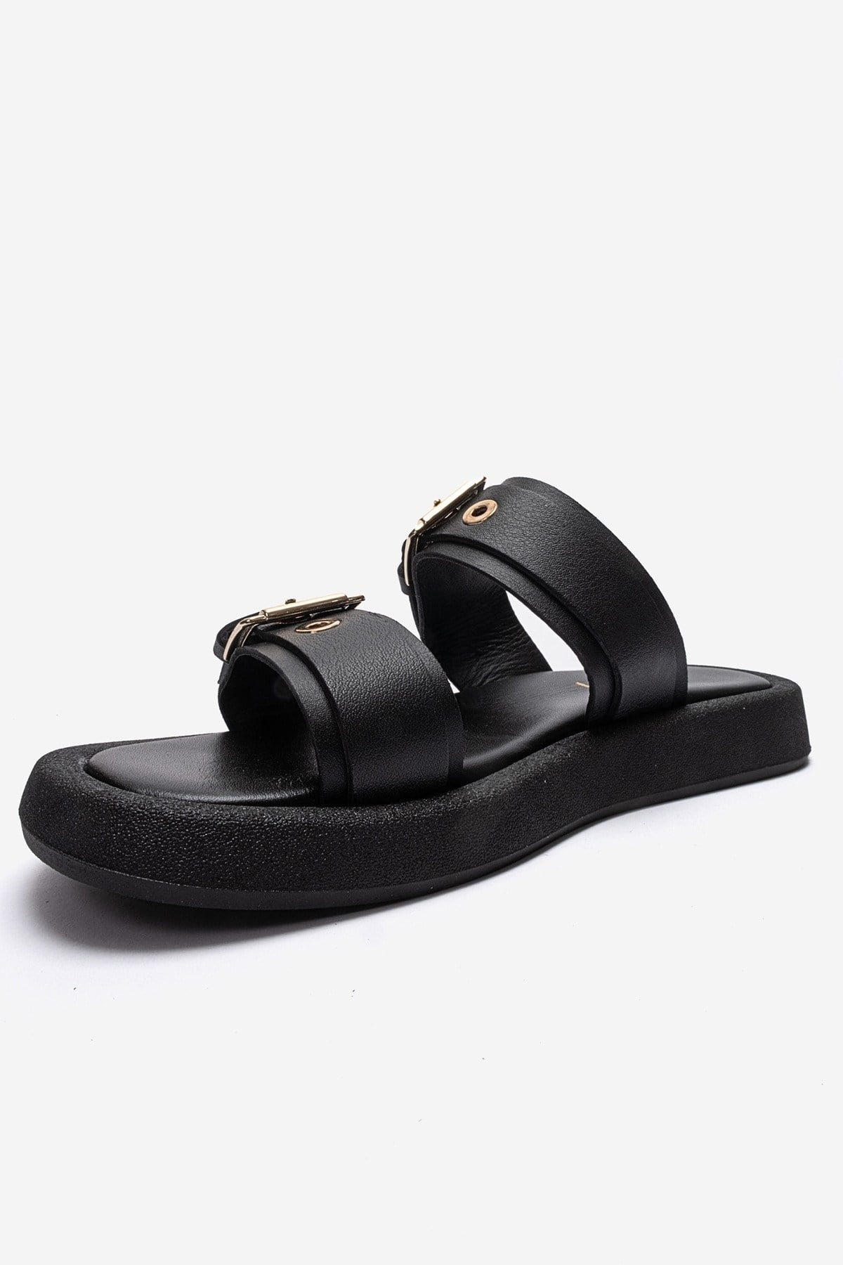 DOREL - Black Genuine Leather Buckle Slide (Women)
