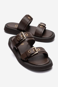 DOREL - Cognac Genuine Leather Buckle Slide (Women)