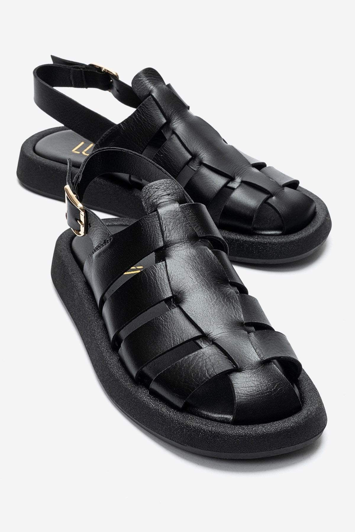 JOURA - Black Genuine Leather Closed-Toe Sandal (Women)