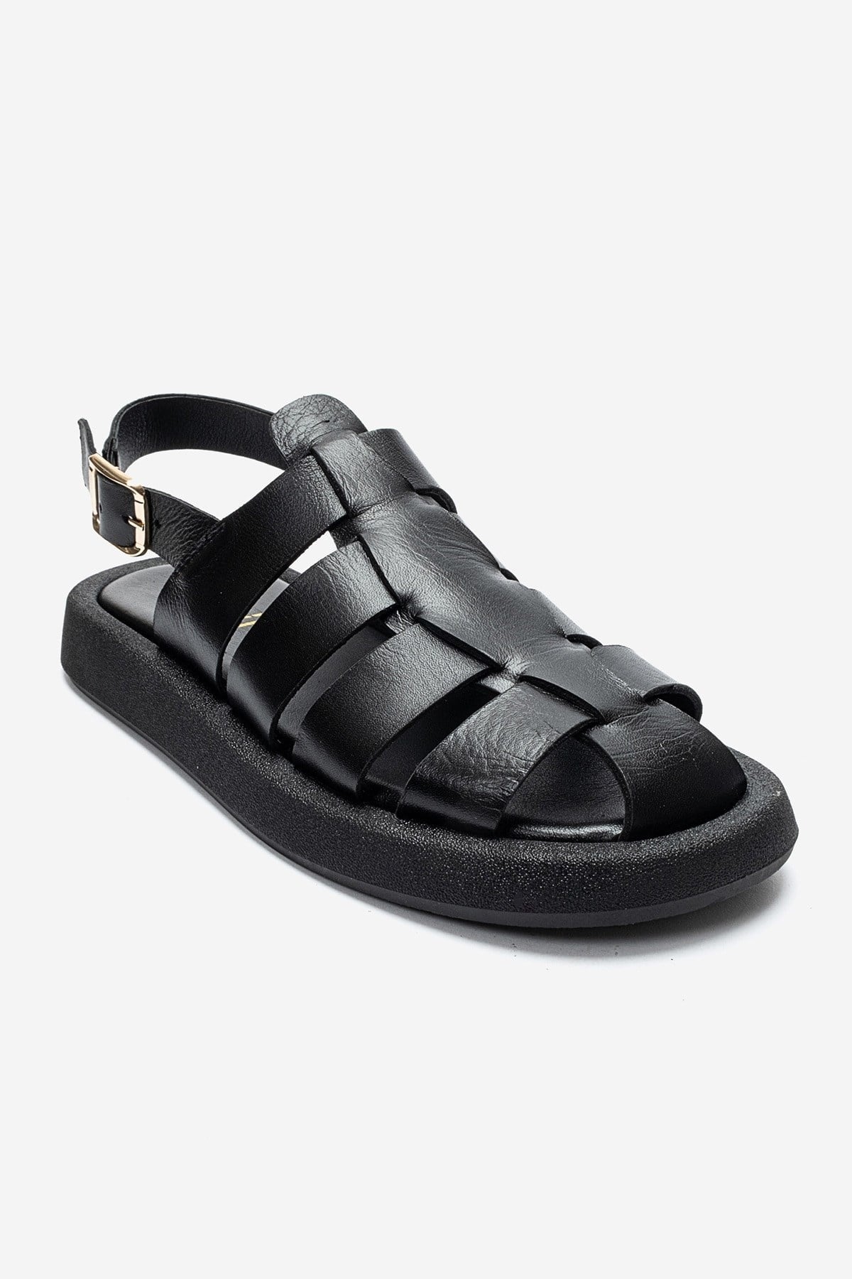 JOURA - Black Genuine Leather Closed-Toe Sandal (Women)