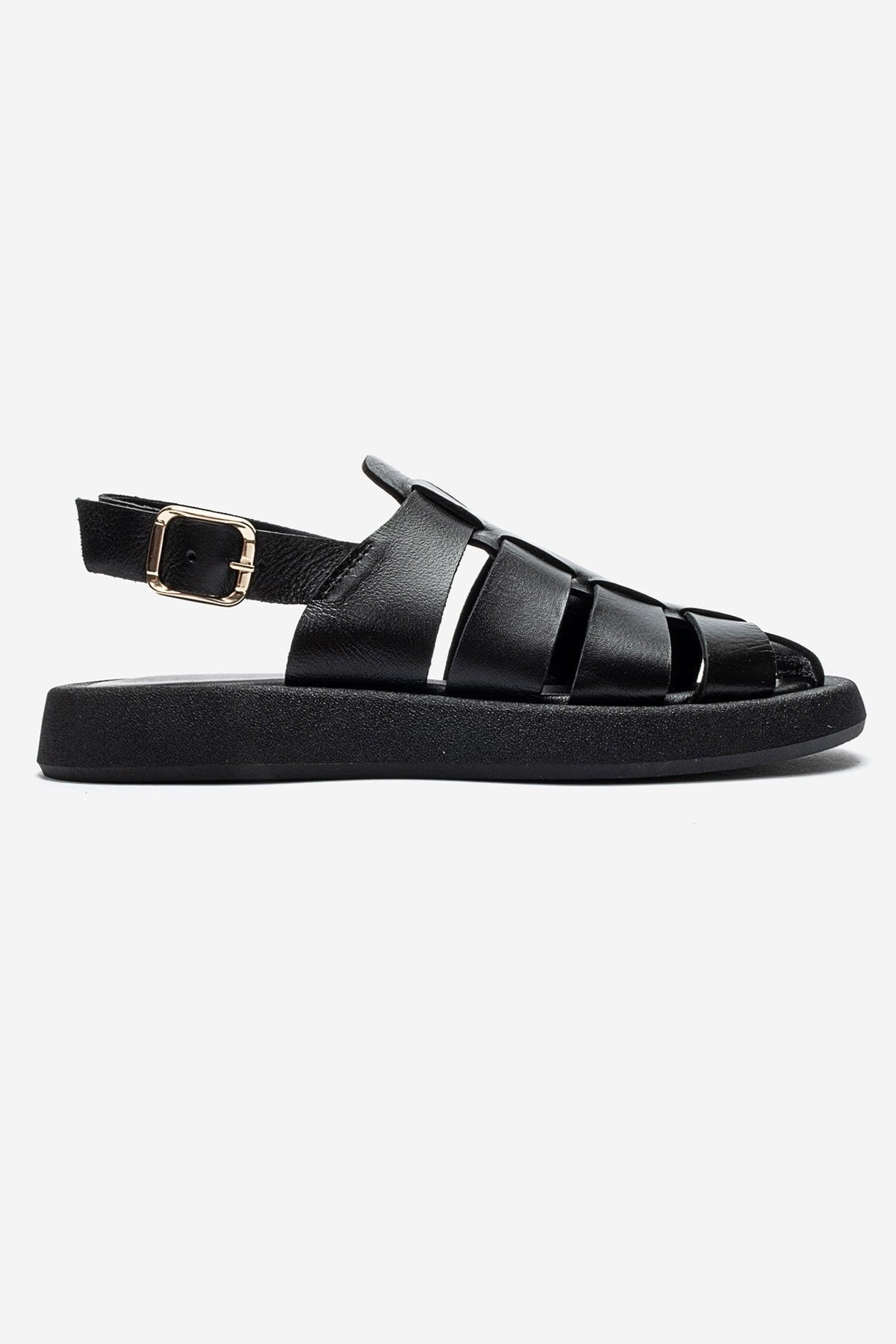JOURA - Black Genuine Leather Closed-Toe Sandal (Women)