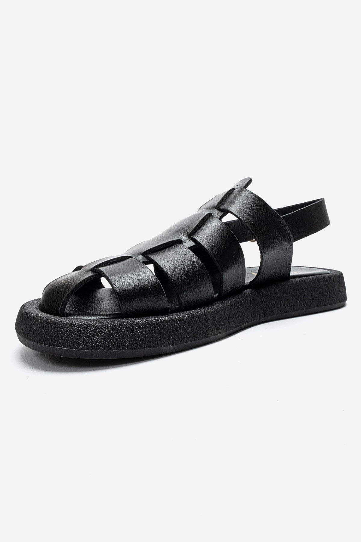JOURA - Black Genuine Leather Closed-Toe Sandal (Women)