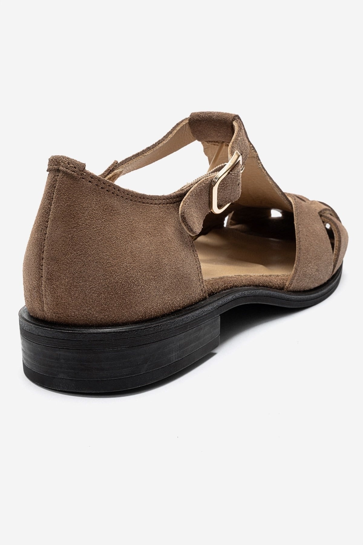 DEXARA - Taupe Genuine Suede Leather T-Strap Sandal (Women)