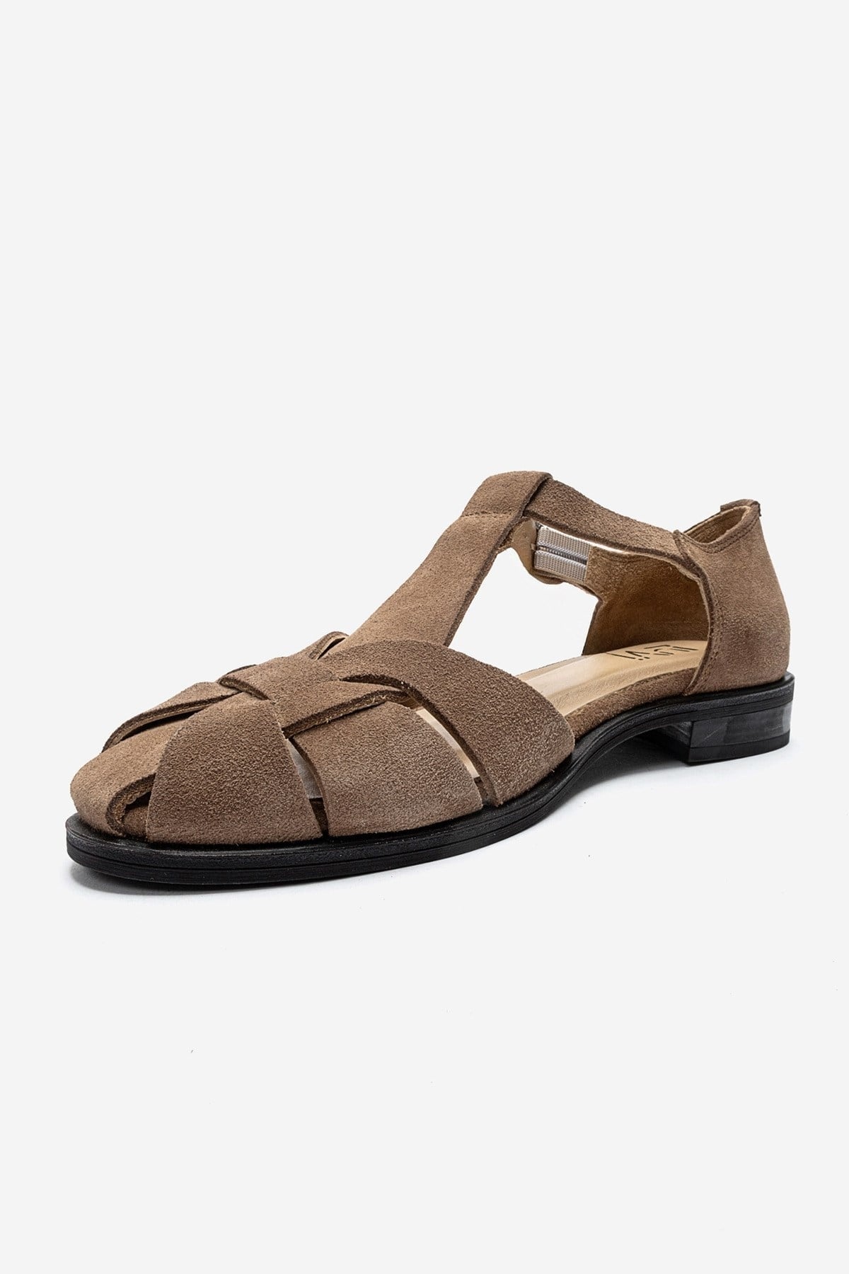 DEXARA - Taupe Genuine Suede Leather T-Strap Sandal (Women)