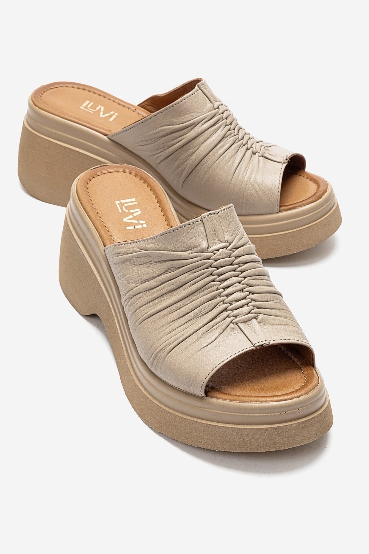 NELLIE - Beige Genuine Leather Platform Slide (Women)