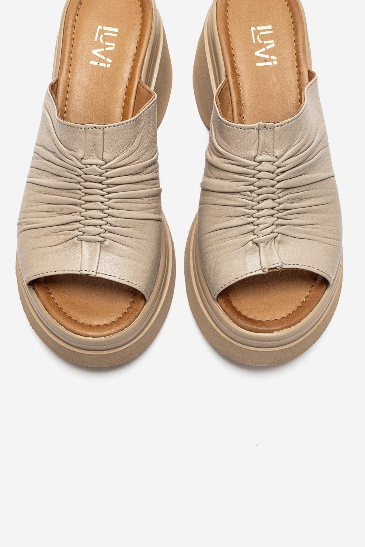 NELLIE - Beige Genuine Leather Platform Slide (Women)