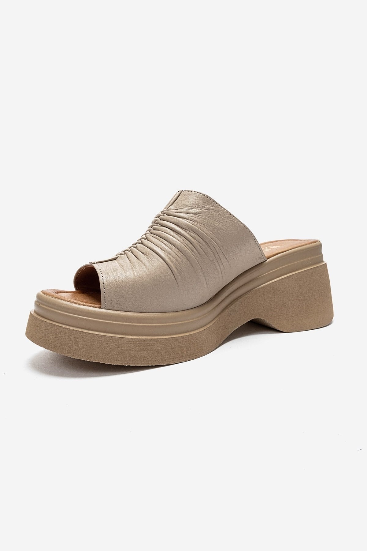 NELLIE - Beige Genuine Leather Platform Slide (Women)