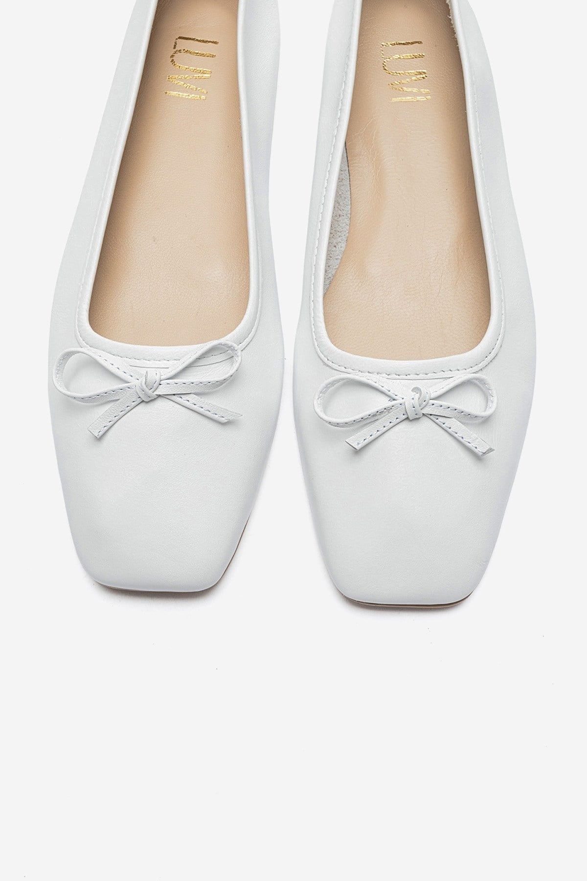 SOSA - White Genuine Leather Square Toe Bow Ballet Flat (Women)