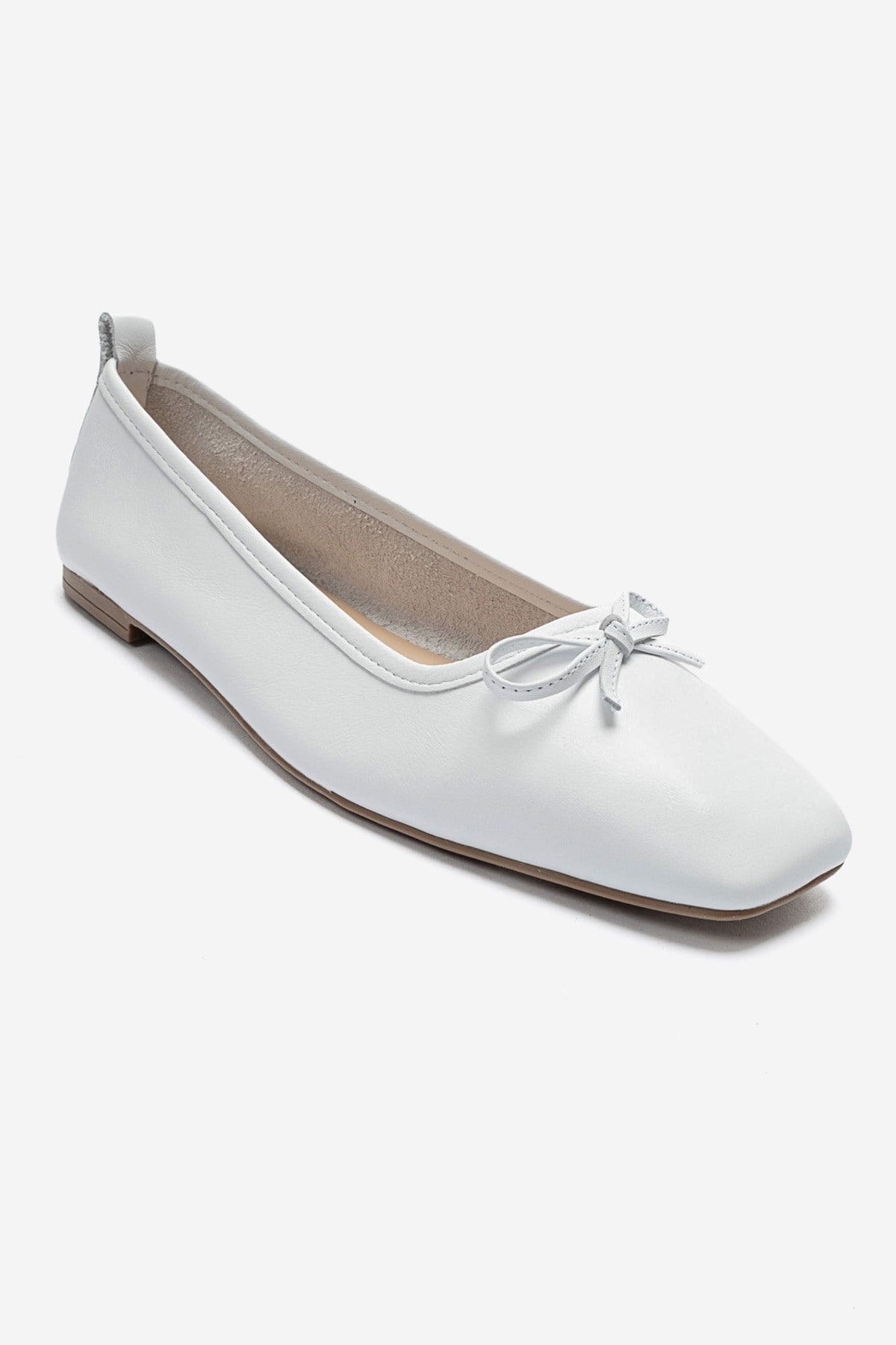 SOSA - White Genuine Leather Square Toe Bow Ballet Flat (Women)