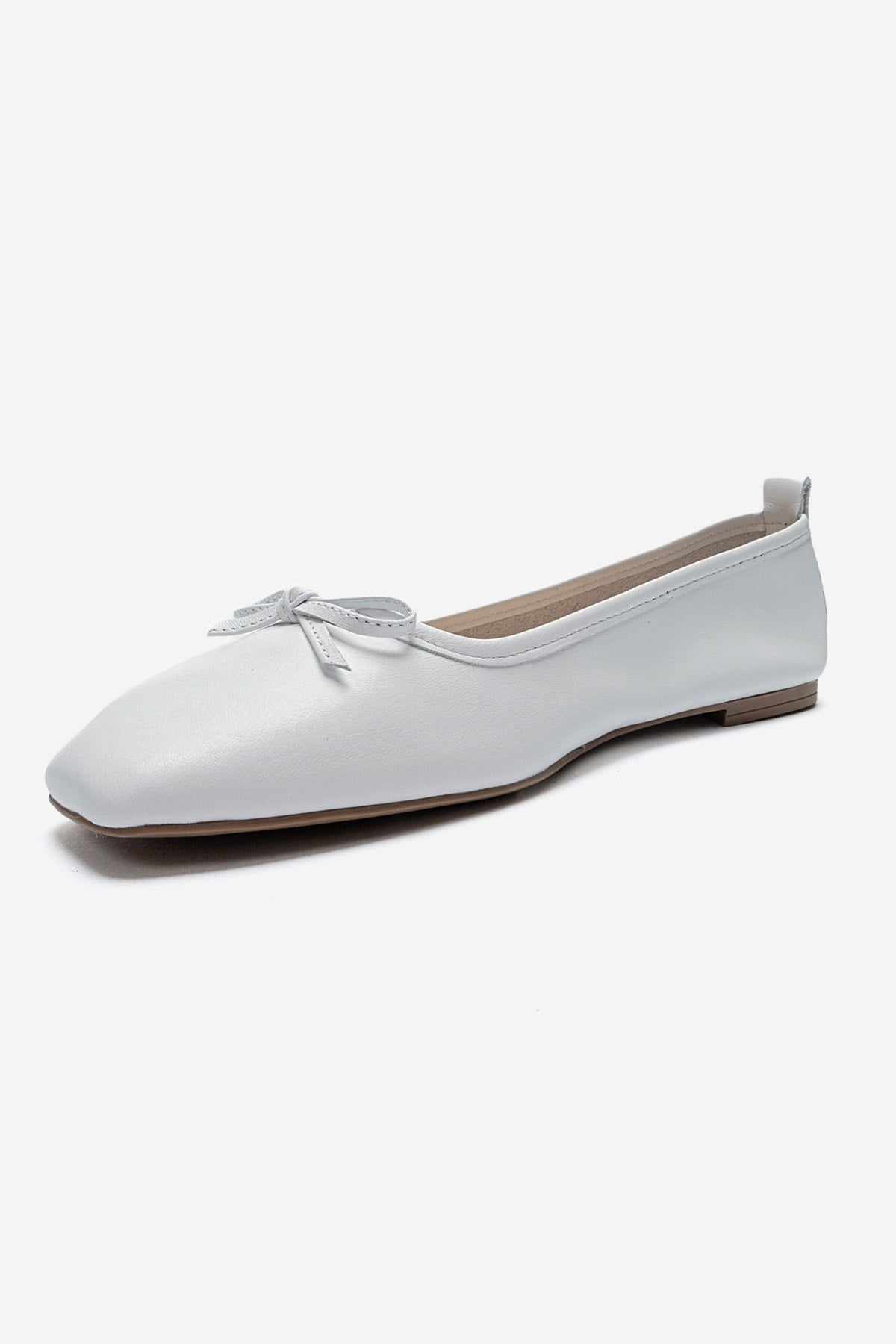 SOSA - White Genuine Leather Square Toe Bow Ballet Flat (Women)