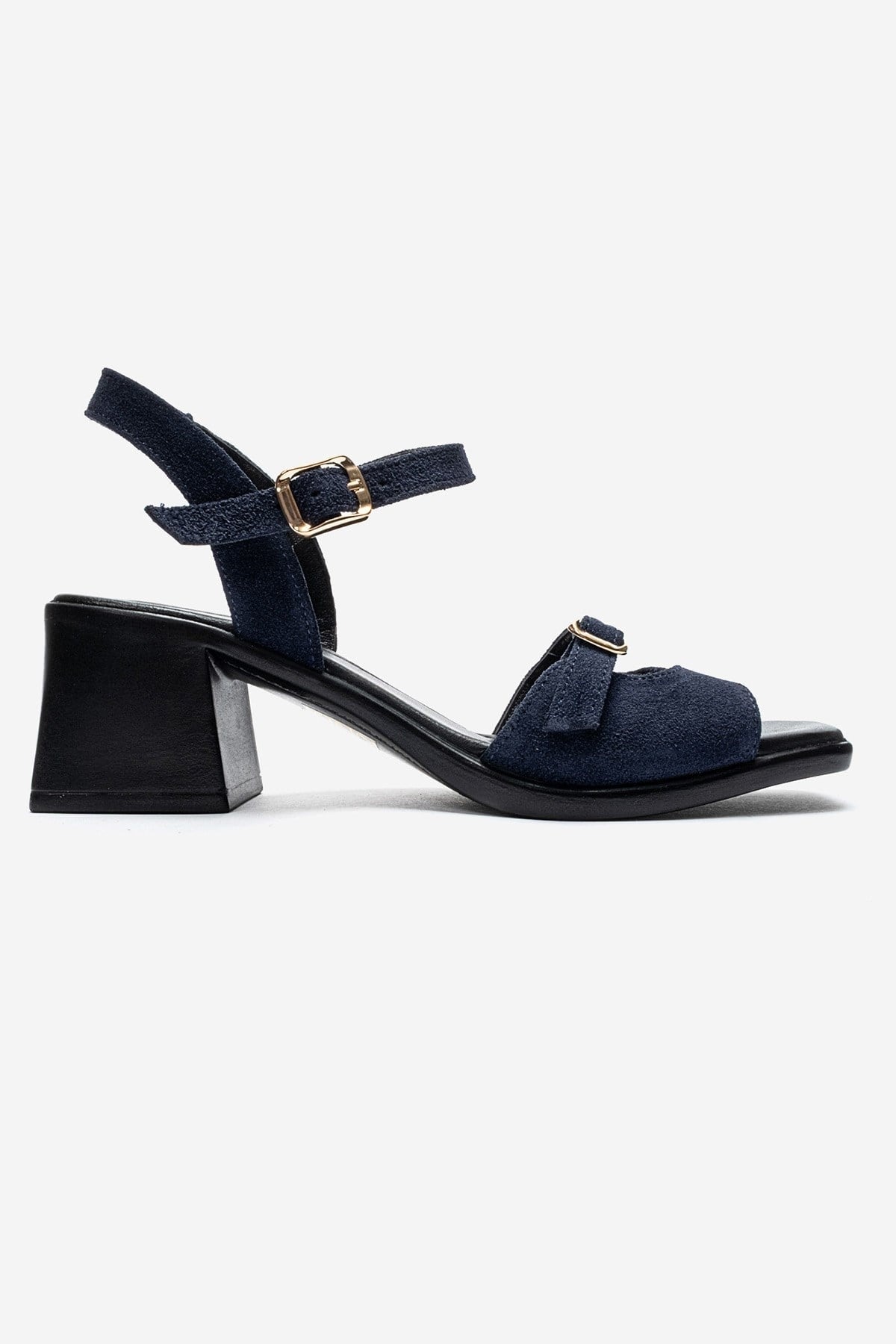 YOLEN - Navy Genuine Leather Block Heel Sandal (Women)