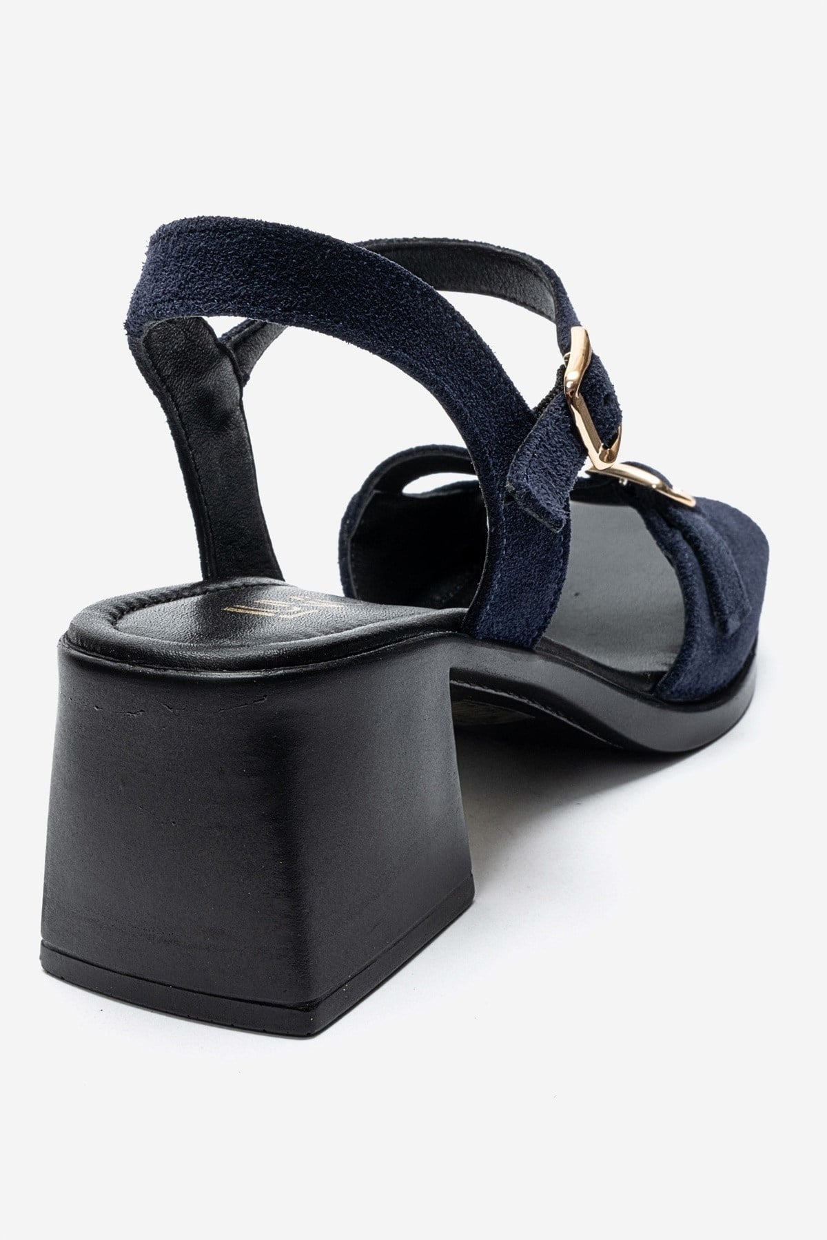 YOLEN - Navy Genuine Leather Block Heel Sandal (Women)