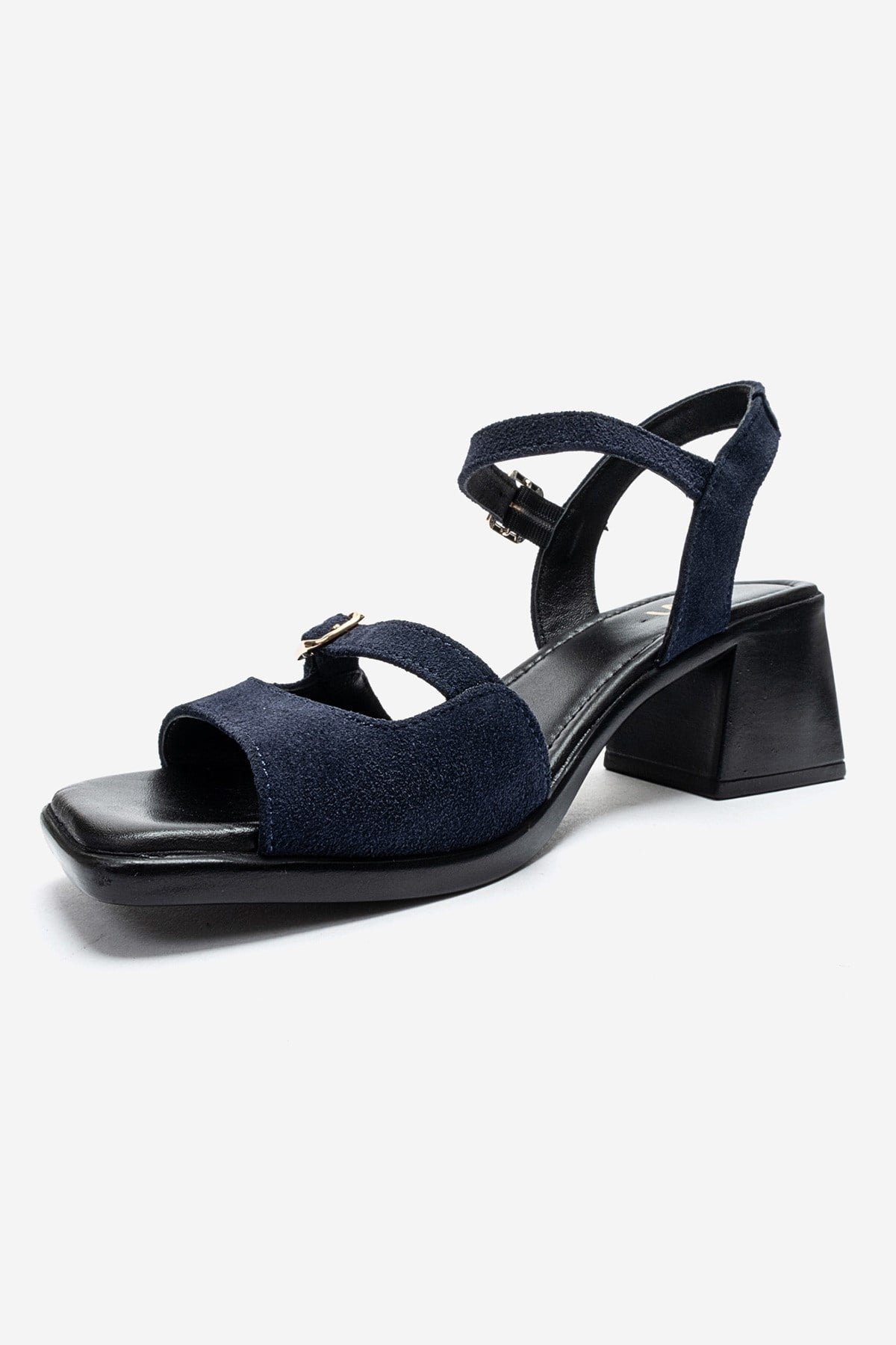 YOLEN - Navy Genuine Leather Block Heel Sandal (Women)