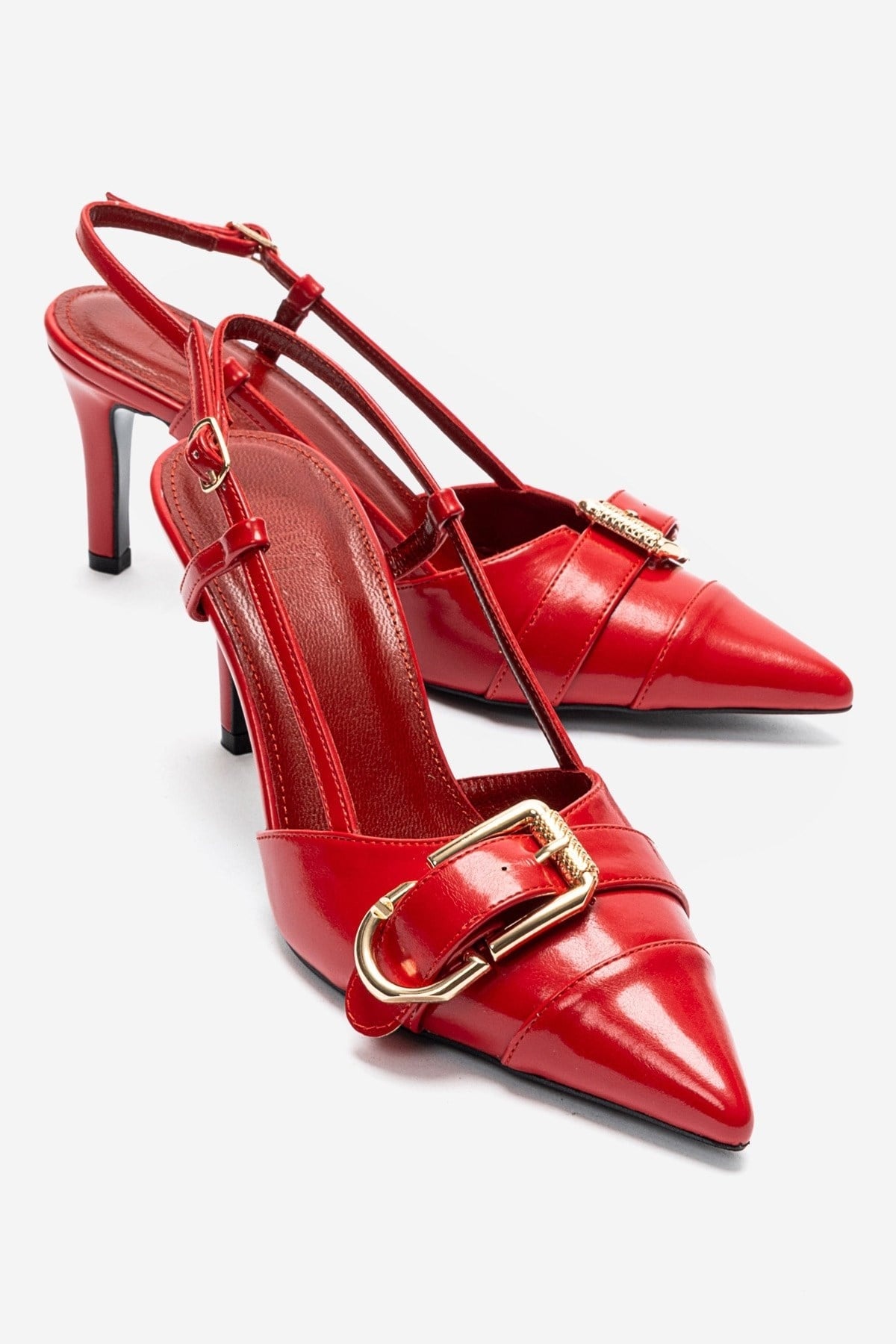 NOEN - Red Buckled Pointed Toe Stiletto Pump (Women)