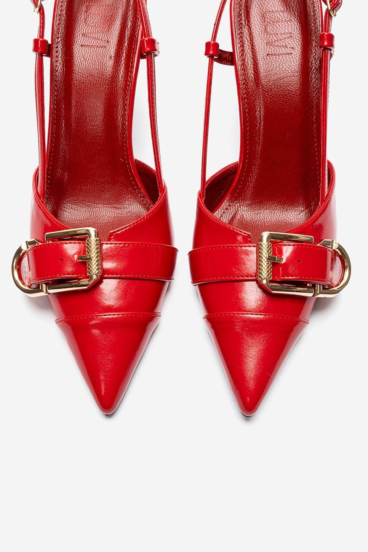 NOEN - Red Buckled Pointed Toe Stiletto Pump (Women)