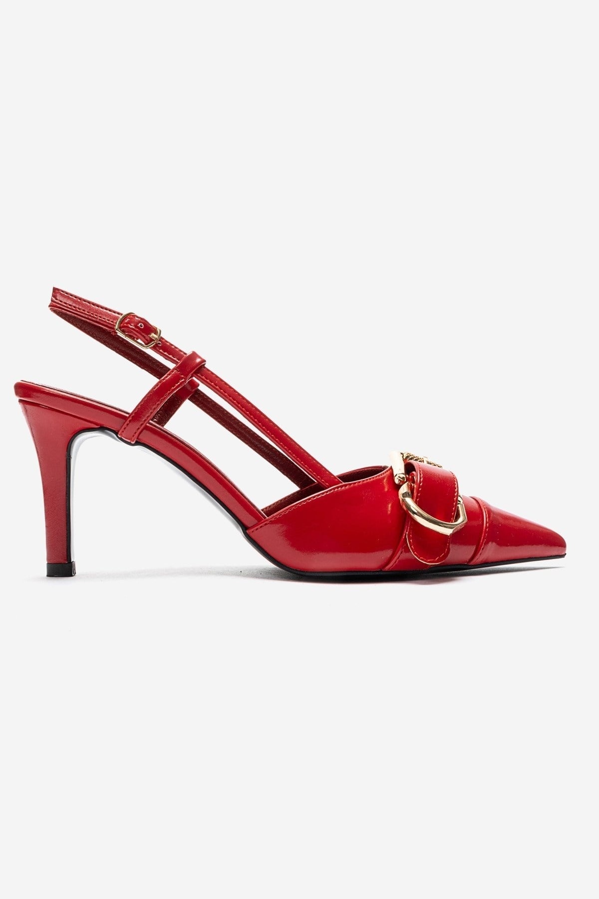NOEN - Red Buckled Pointed Toe Stiletto Pump (Women)