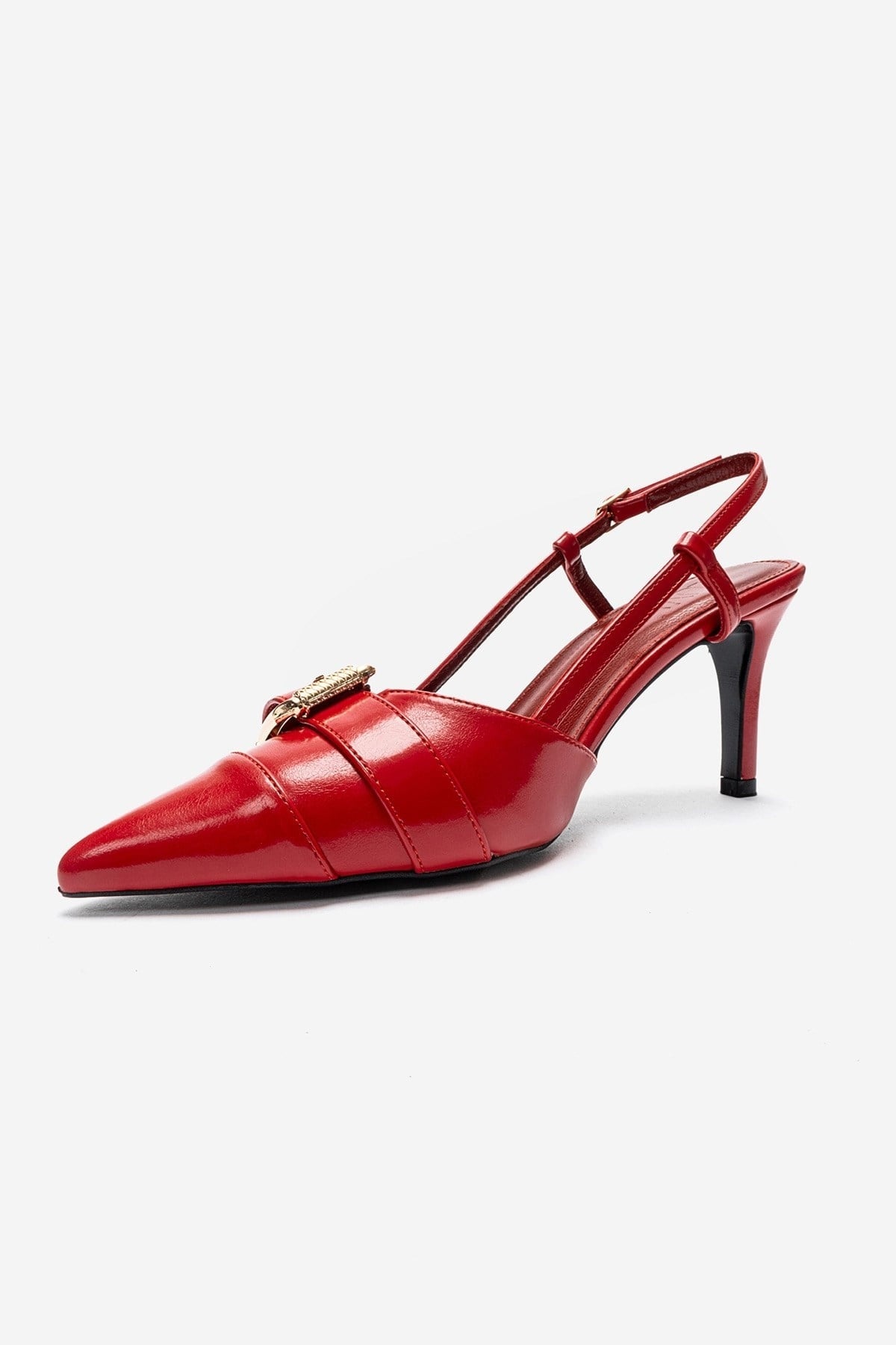 NOEN - Red Buckled Pointed Toe Stiletto Pump (Women)