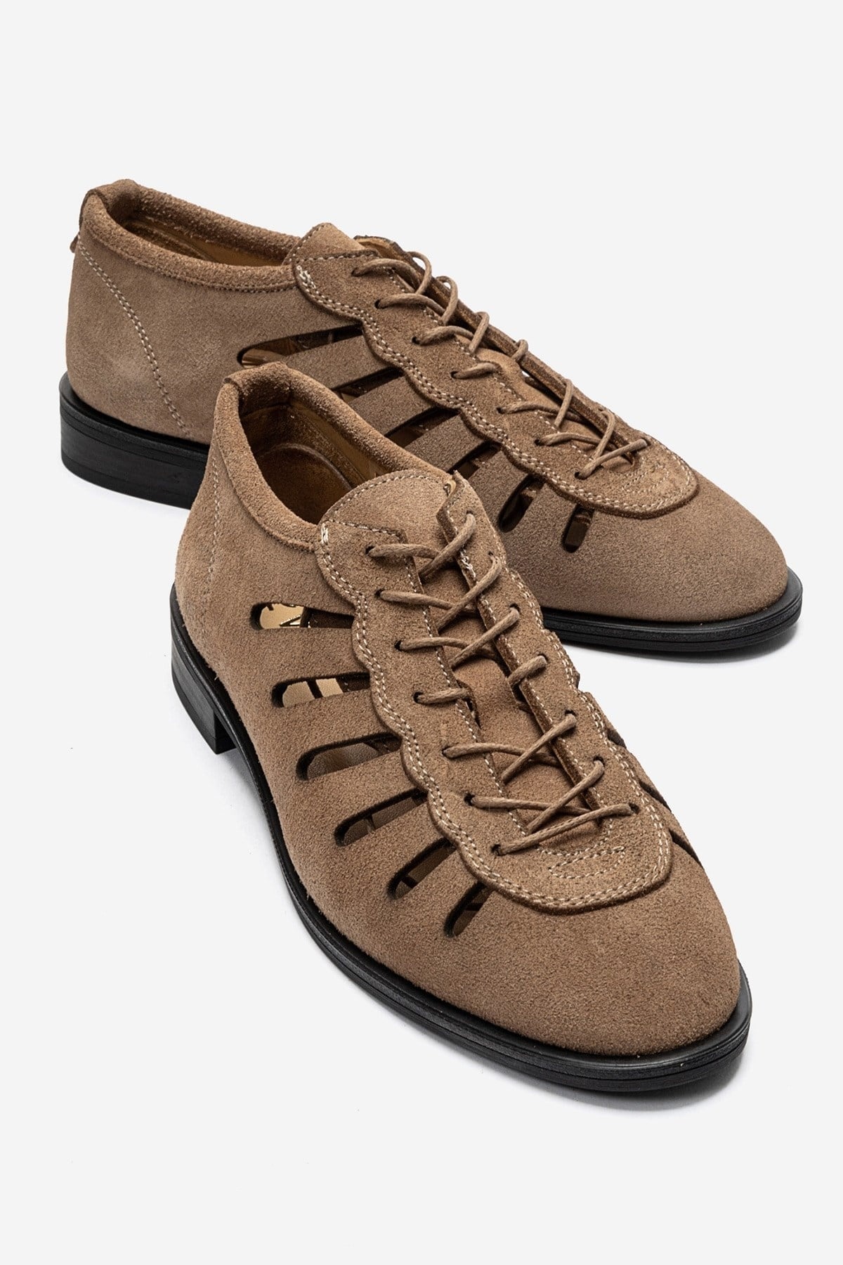 ASTRON - Taupe Genuine Suede Leather Casual Lace-Up Shoe (Women)