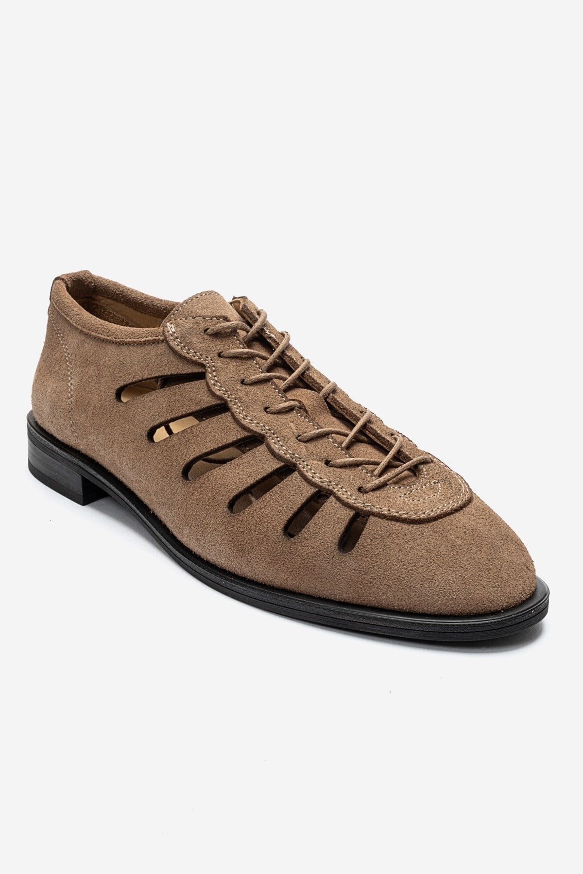 ASTRON - Taupe Genuine Suede Leather Casual Lace-Up Shoe (Women)