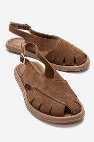 BELAS - Cognac Genuine Suede Leather Sandal (Women)