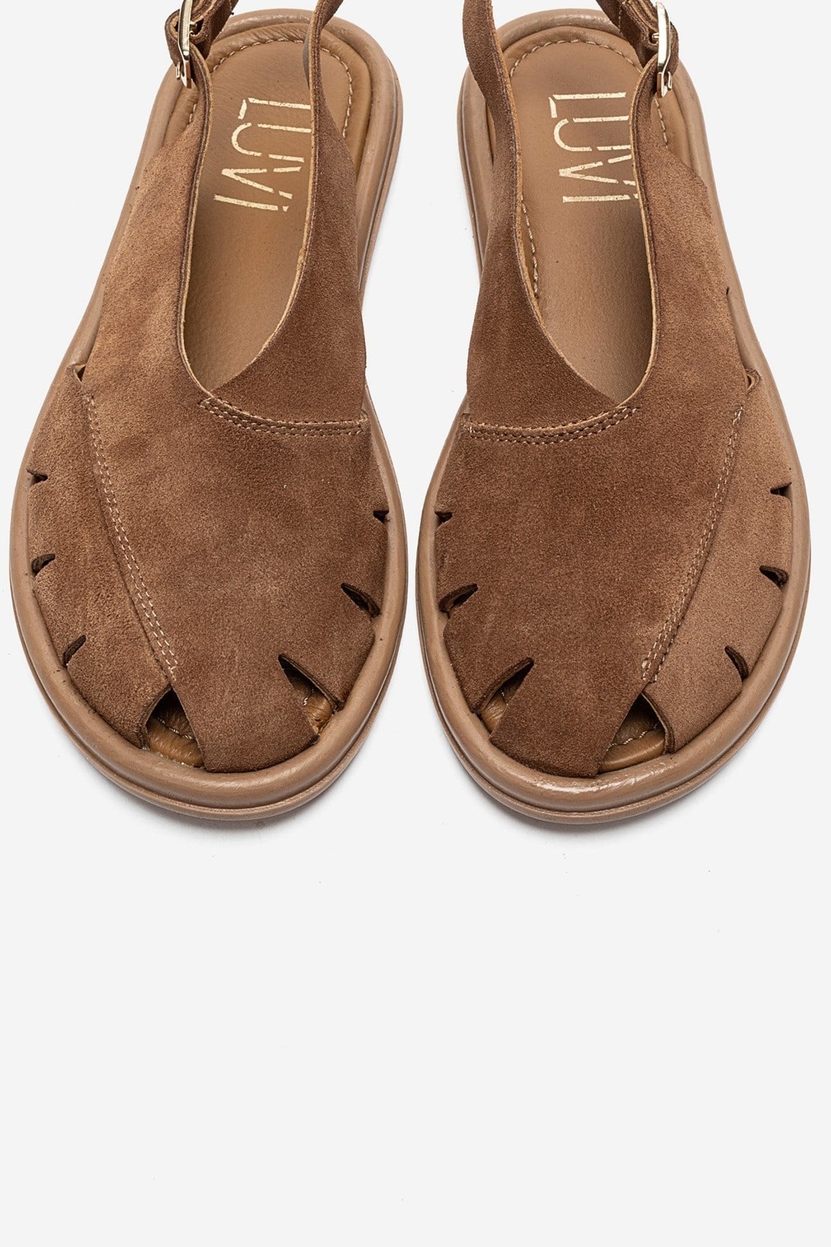 BELAS - Cognac Genuine Suede Leather Sandal (Women)