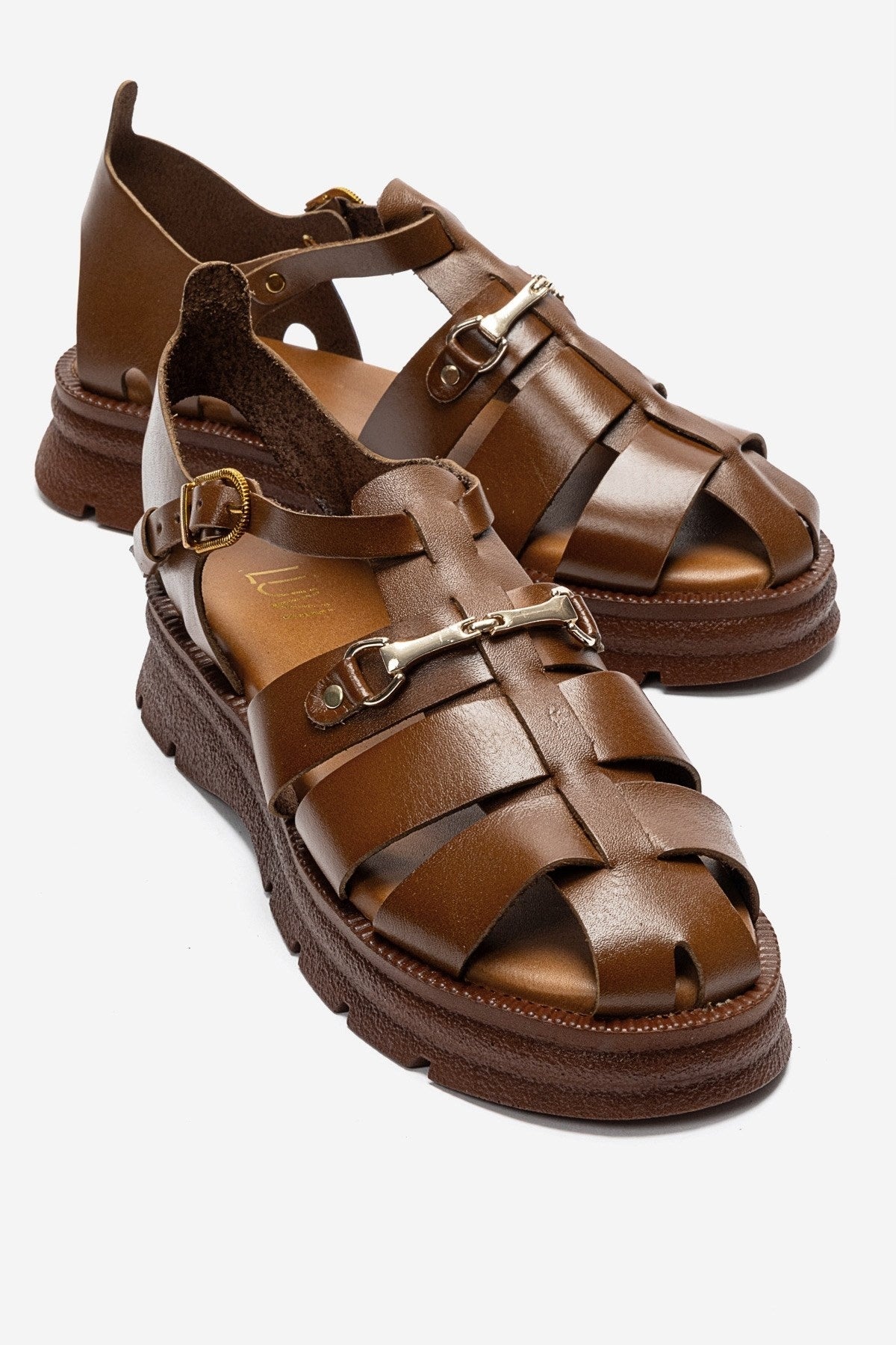 RIELA - Cognac Genuine Leather Buckled Sandal (Women)