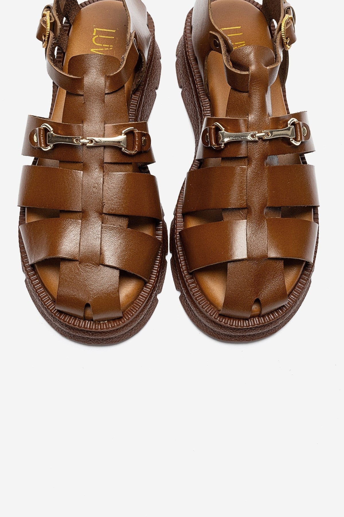 RIELA - Cognac Genuine Leather Buckled Sandal (Women)