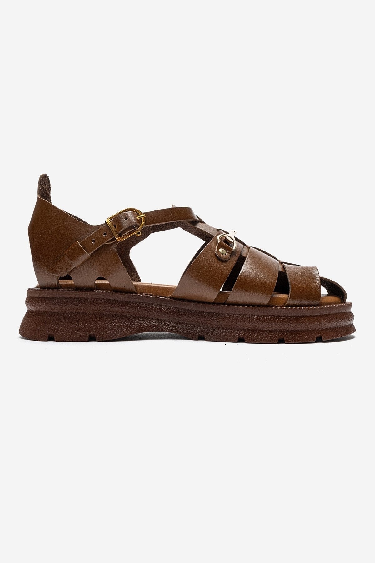 RIELA - Cognac Genuine Leather Buckled Sandal (Women)