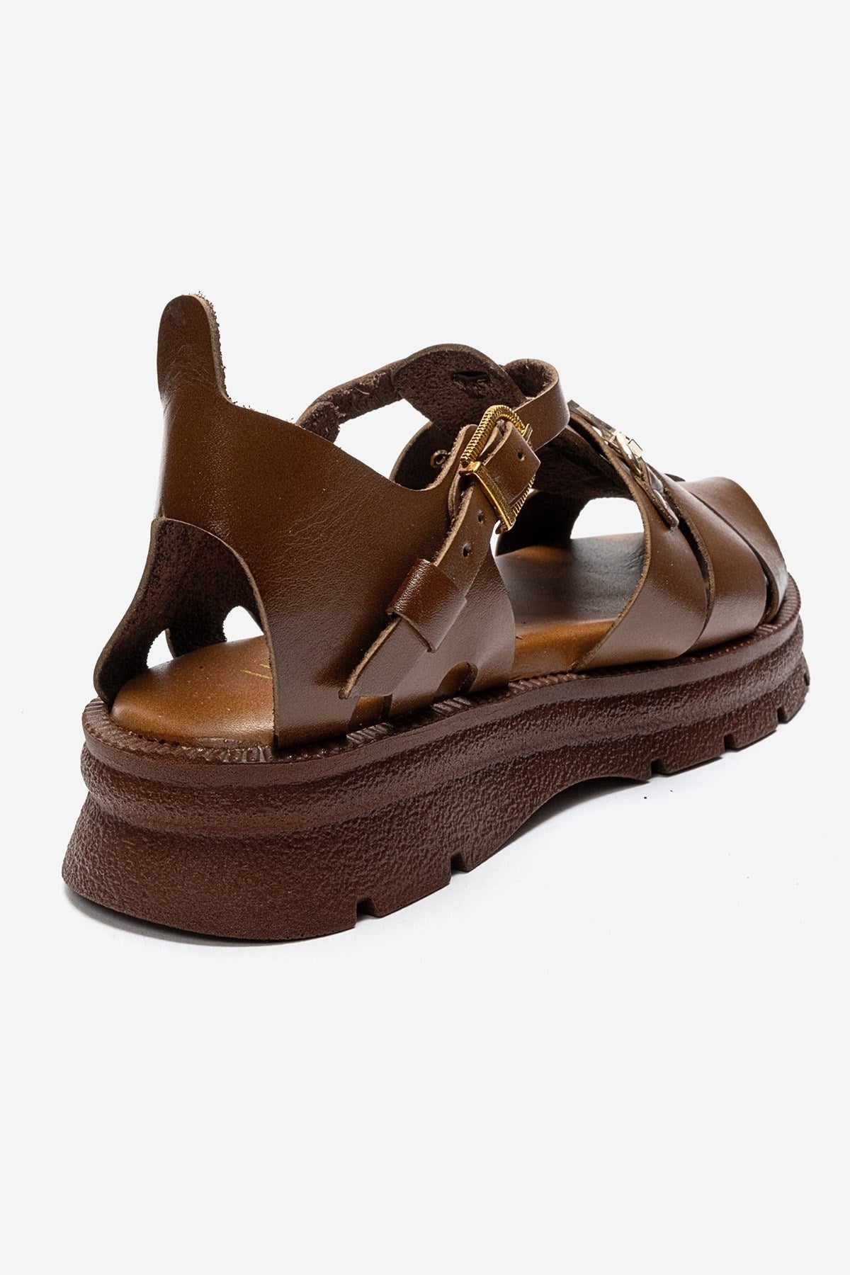 RIELA - Cognac Genuine Leather Buckled Sandal (Women)