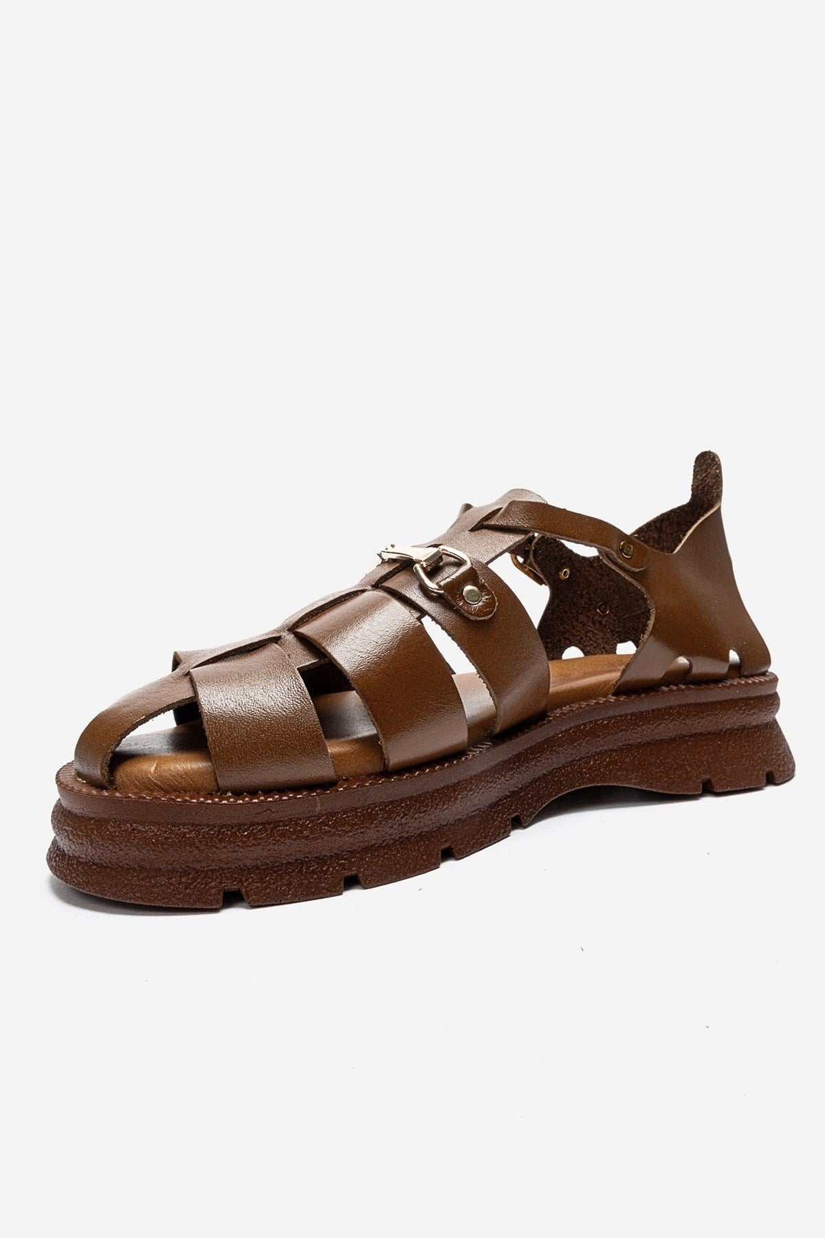 RIELA - Cognac Genuine Leather Buckled Sandal (Women)