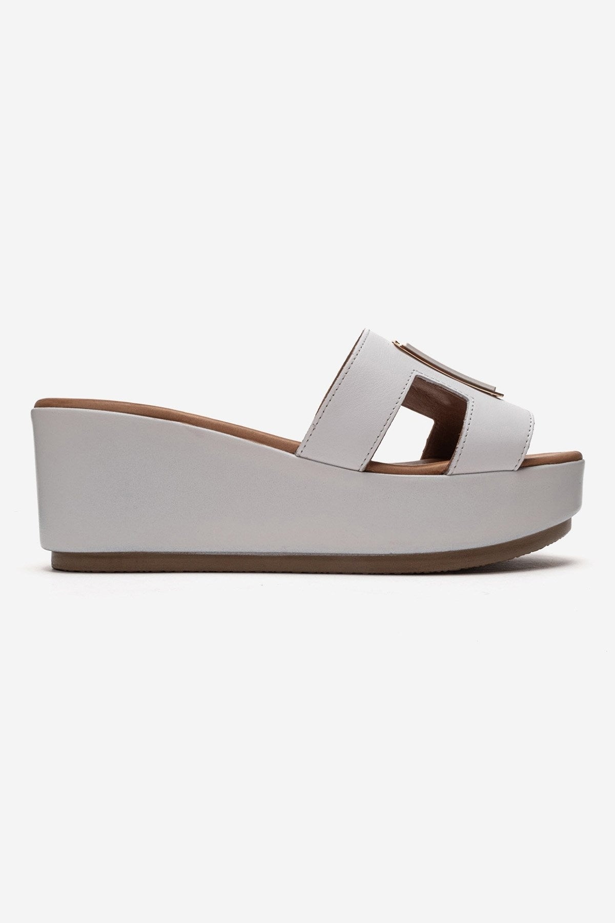 HIOLA - White Genuine Leather Platform Wedge Slide (Women)