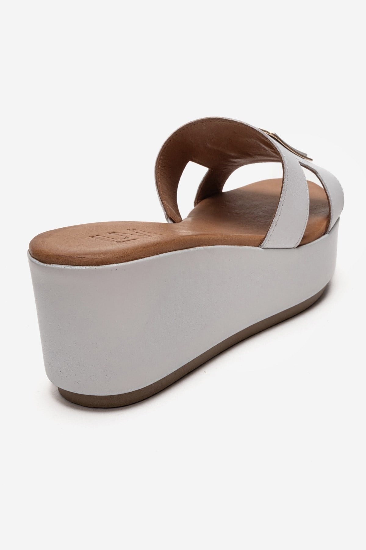 HIOLA - White Genuine Leather Platform Wedge Slide (Women)
