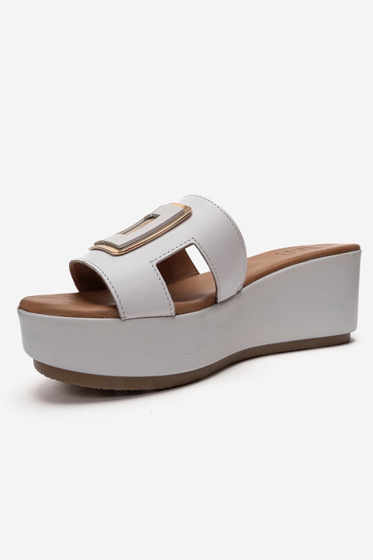 HIOLA - White Genuine Leather Platform Wedge Slide (Women)