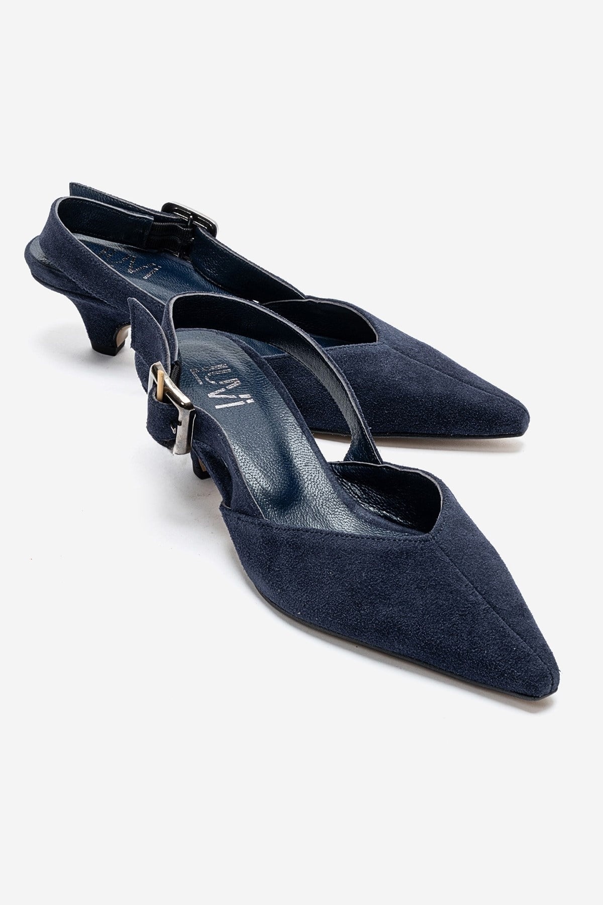 DIORIS - Navy Suede Genuine Leather Kitten Heel Slingback Pump (Women)
