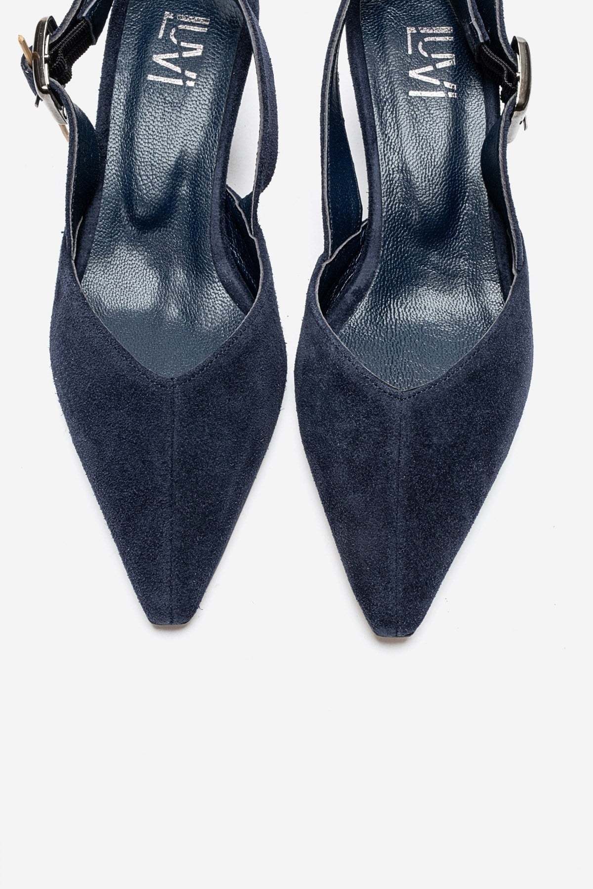 DIORIS - Navy Suede Genuine Leather Kitten Heel Slingback Pump (Women)