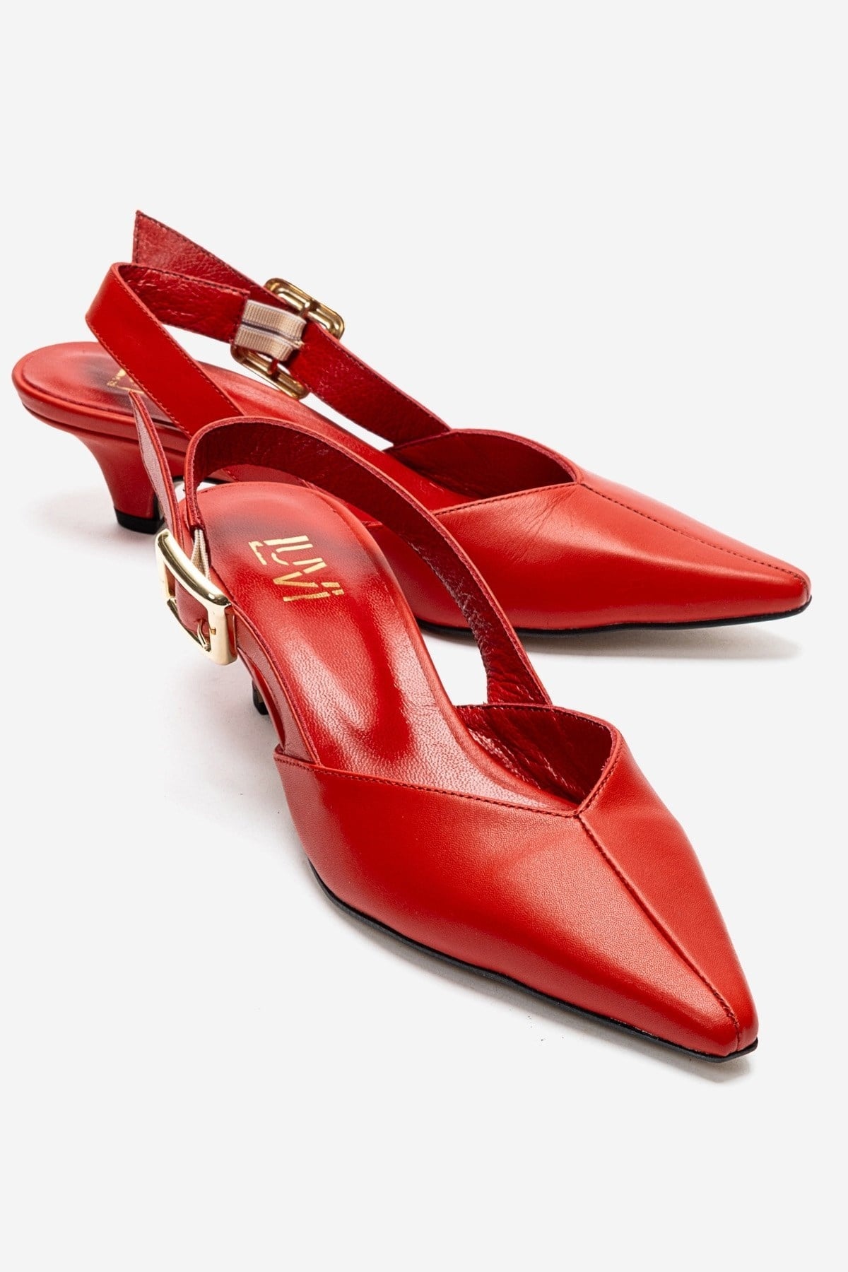 DIORIS - Red Genuine Leather Kitten Heel Pump (Women)